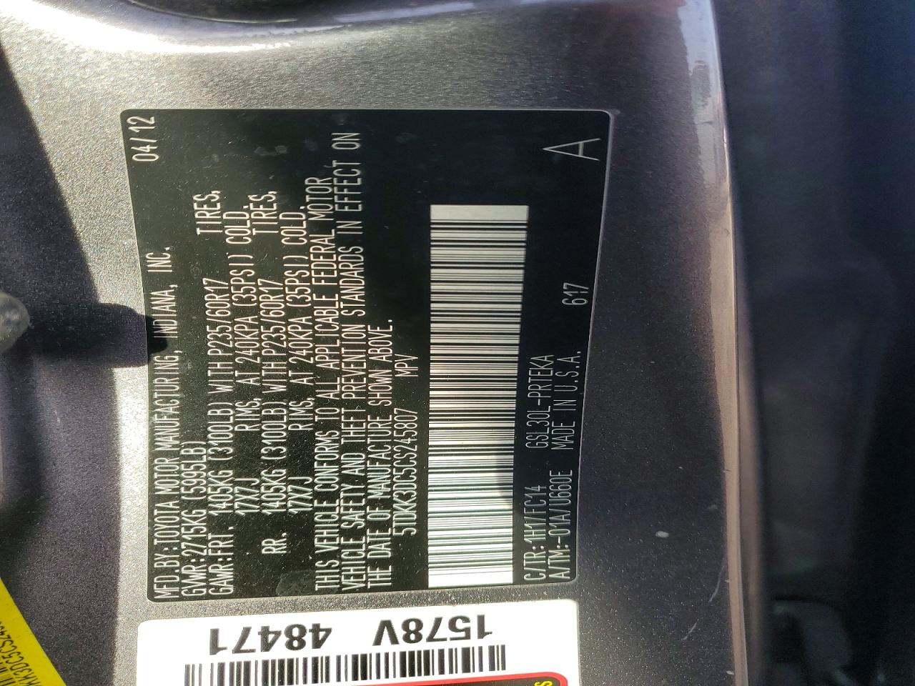 2012 Toyota Sienna Le 8-passenger Gray vin: 5TDKK3DC5CS245807