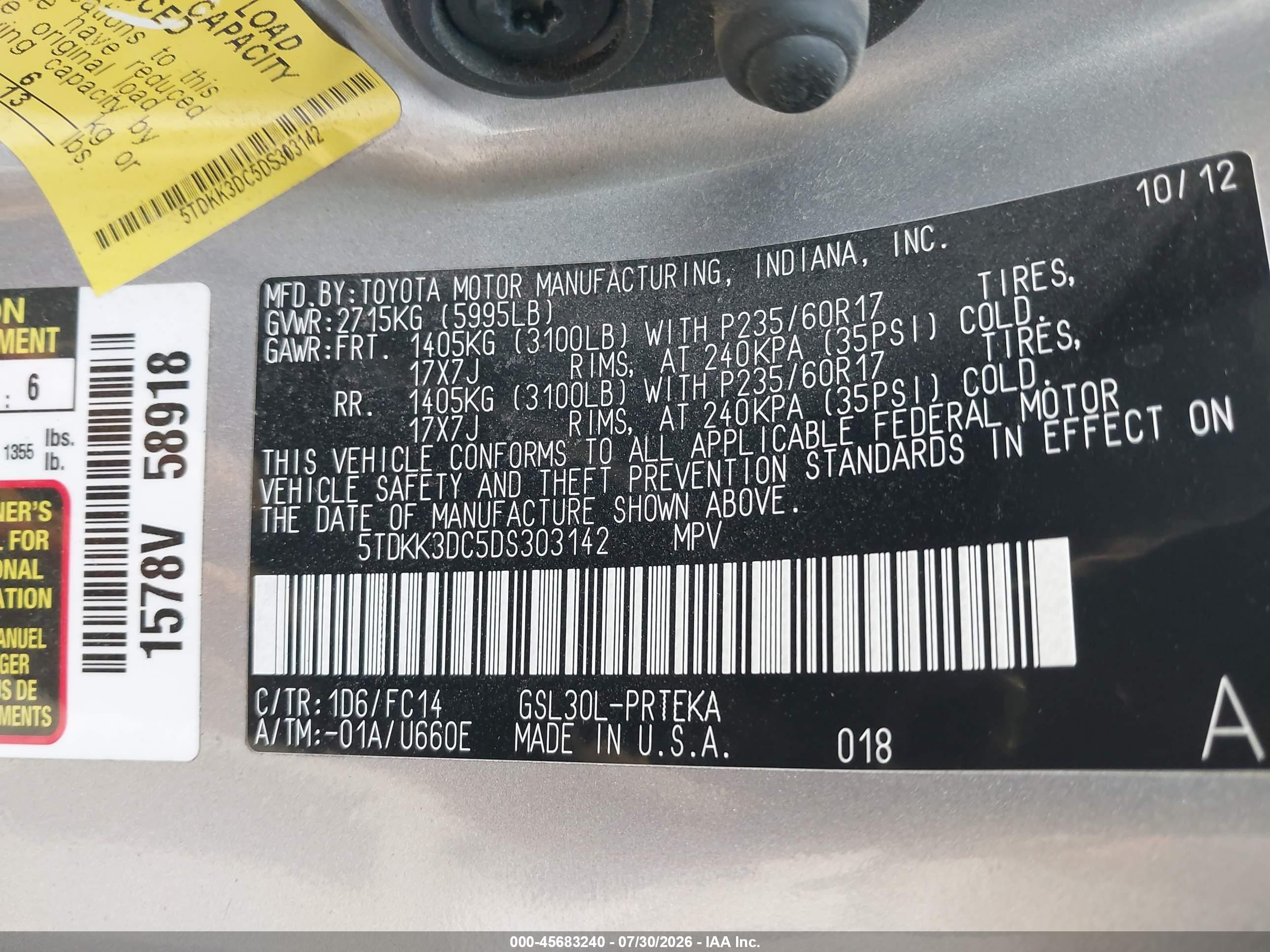 2013 Toyota Sienna Le V6 8 Passenger Silver vin: 5TDKK3DC5DS303142