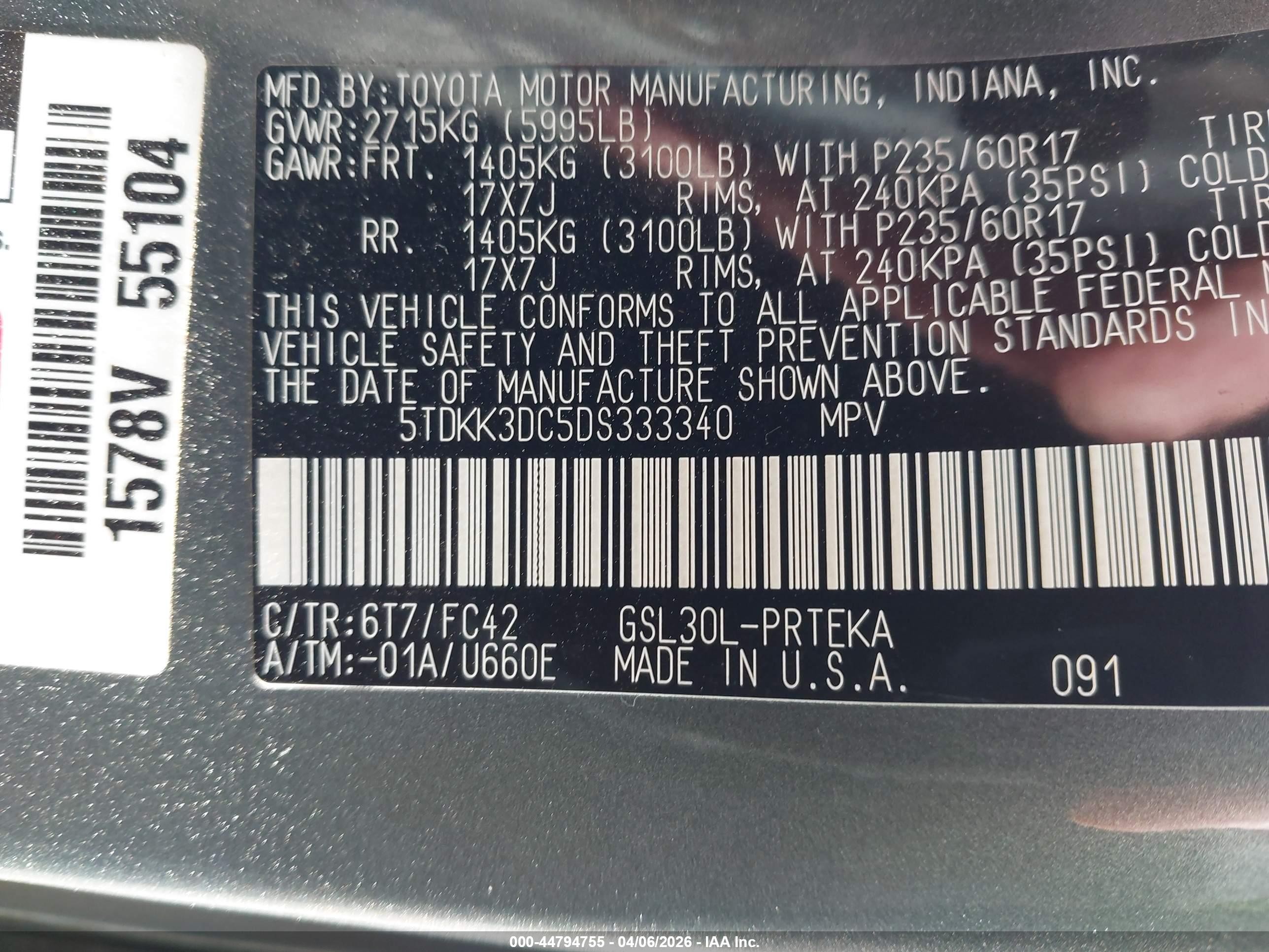 2013 Toyota Sienna Le V6 8 Passenger Gray vin: 5TDKK3DC5DS333340