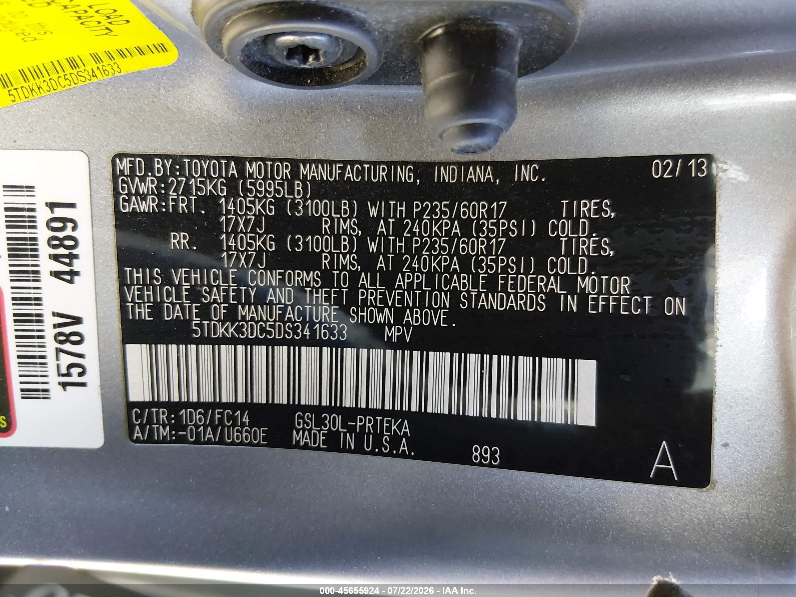 2013 Toyota Sienna Le V6 8 Passenger Silver vin: 5TDKK3DC5DS341633