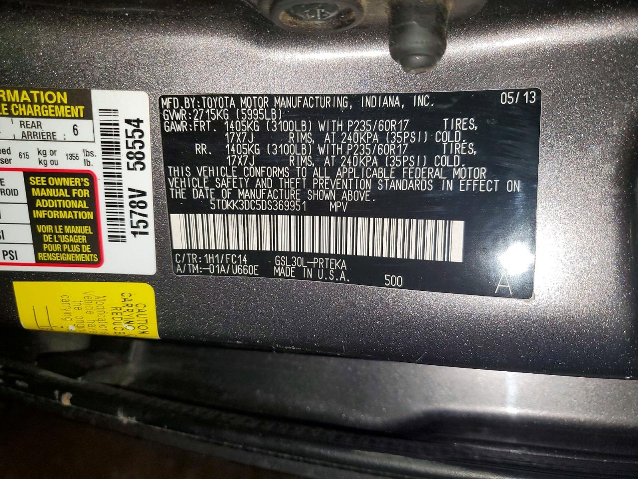 2013 Toyota Sienna Le Серый vin: 5TDKK3DC5DS369951