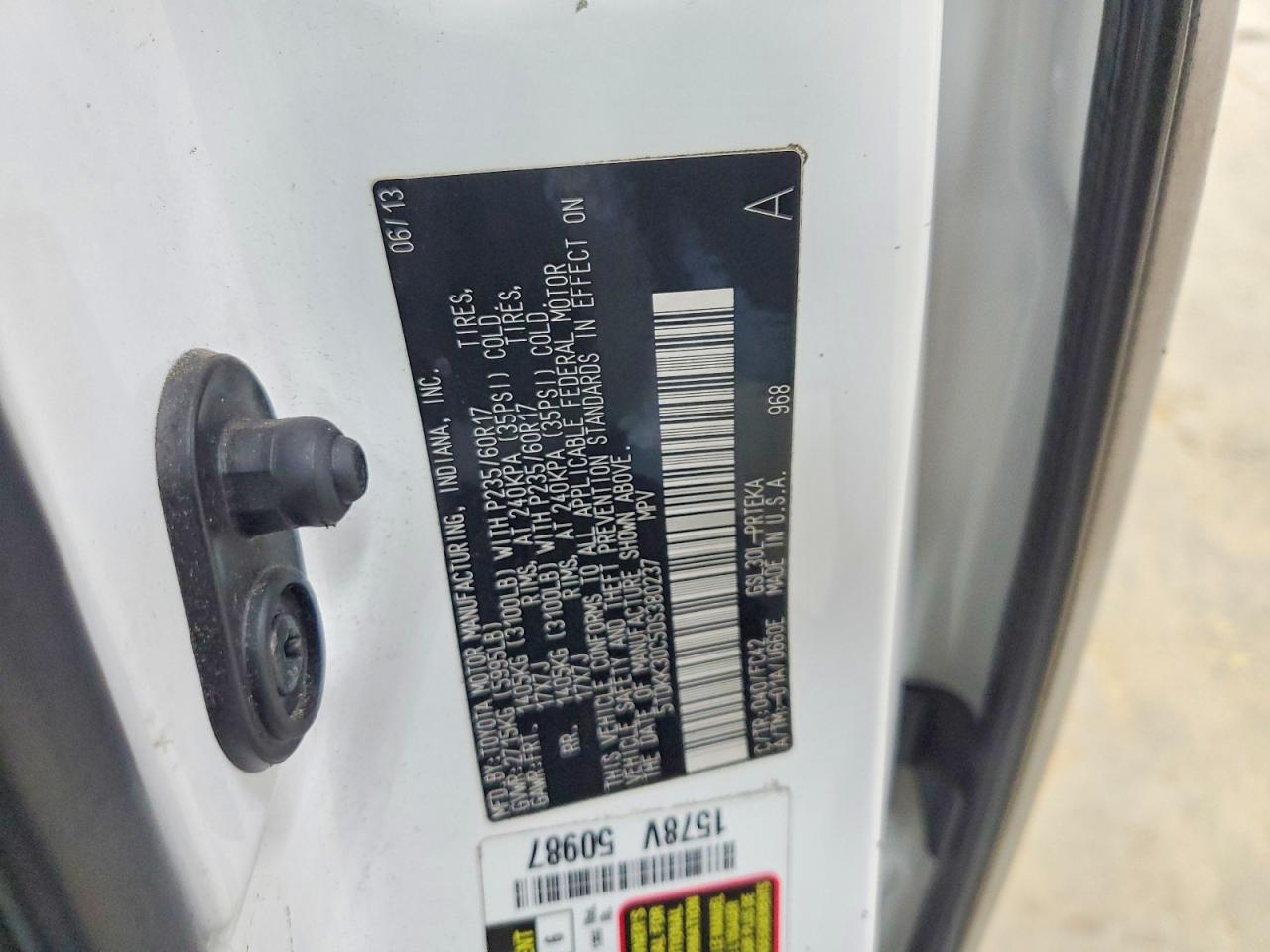 2013 Toyt Sienna Le Белый vin: 5TDKK3DC5DS380237