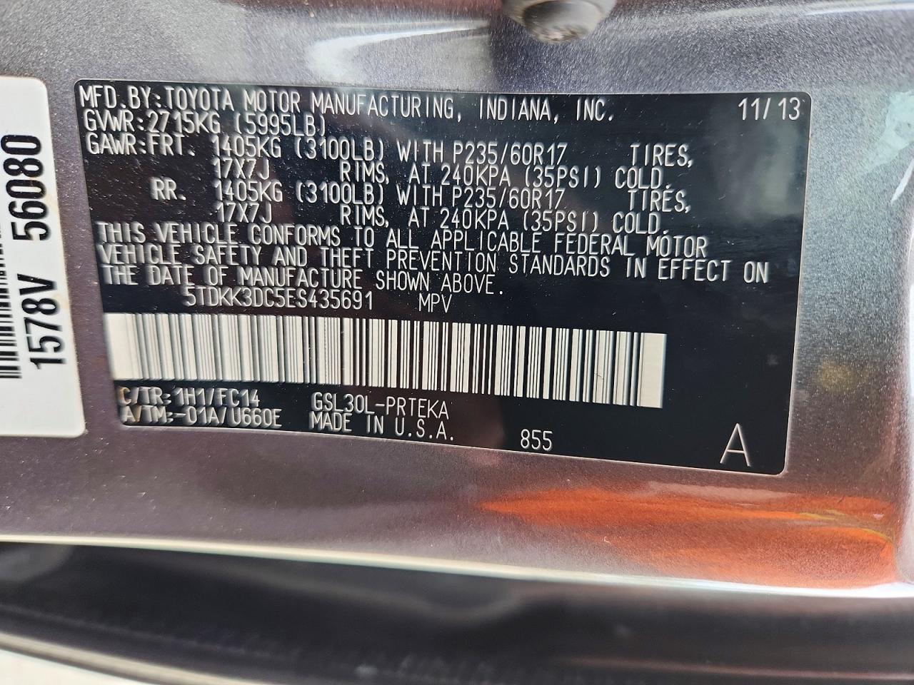 2014 Toyota Sienna Le Gray vin: 5TDKK3DC5ES435691