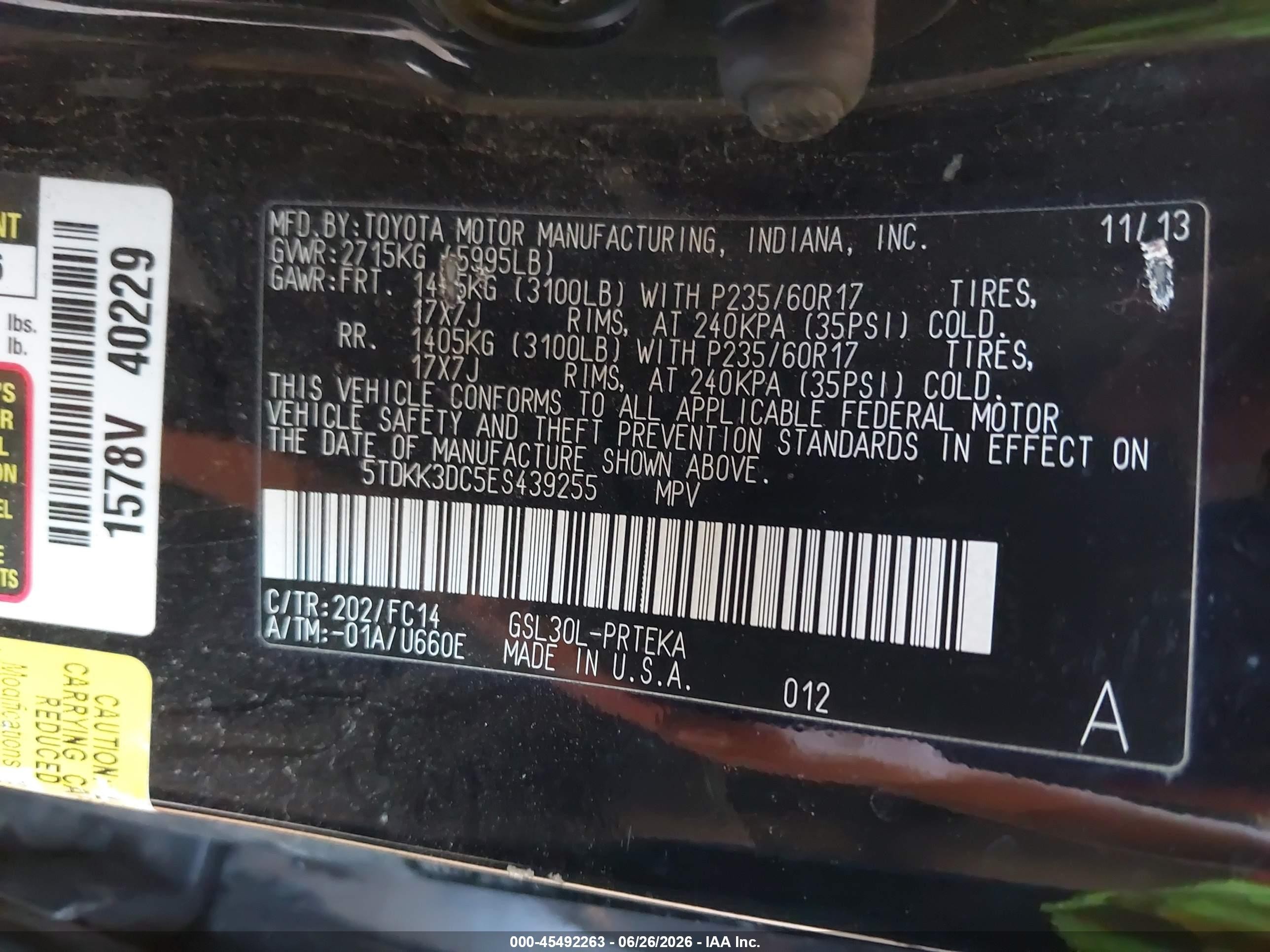 2014 Toyota Sienna Le V6 8 Passenger Dark Blue vin: 5TDKK3DC5ES439255