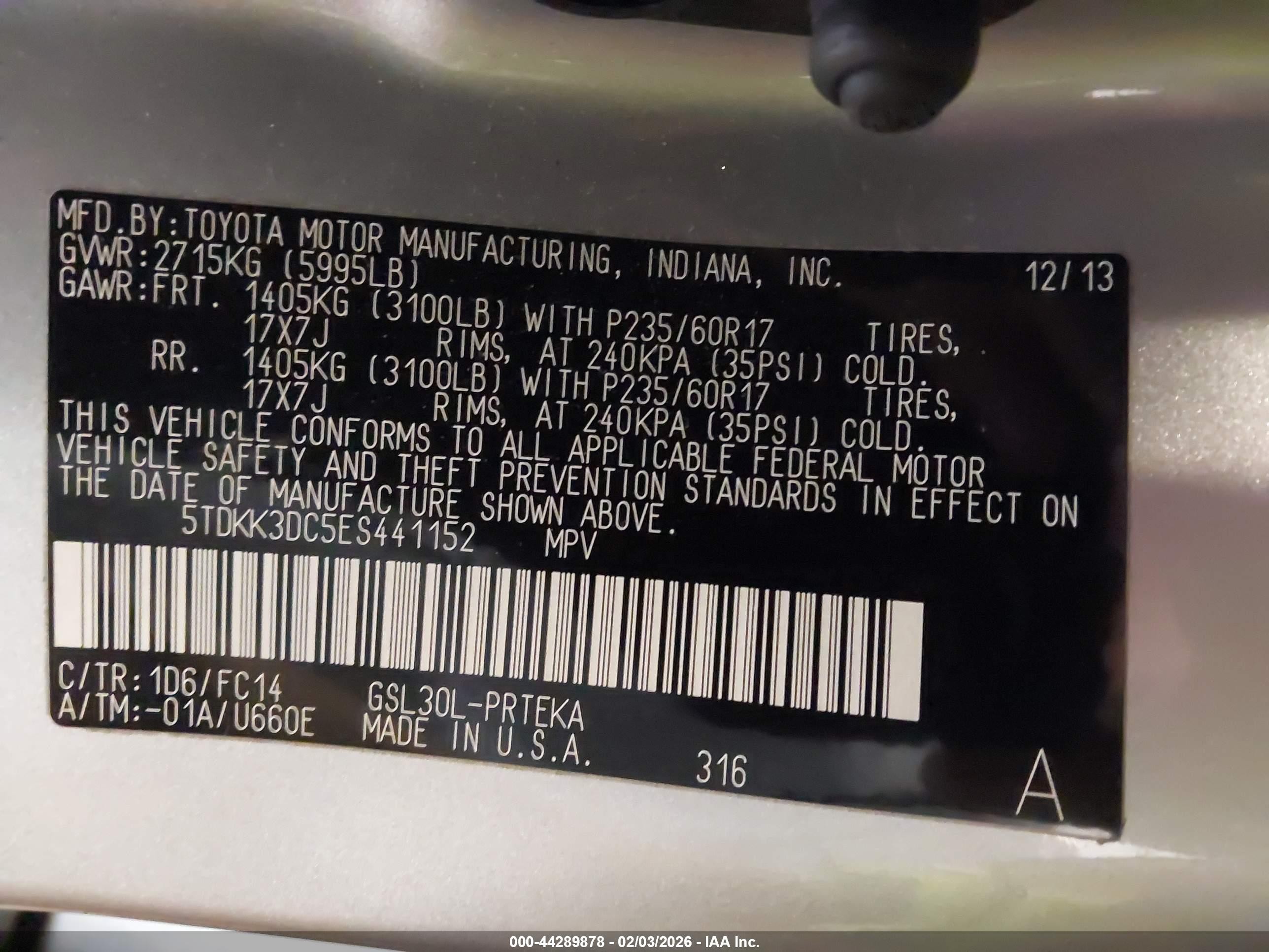 2014 Toyota Sienna Le V6 8 Passenger Silver vin: 5TDKK3DC5ES441152
