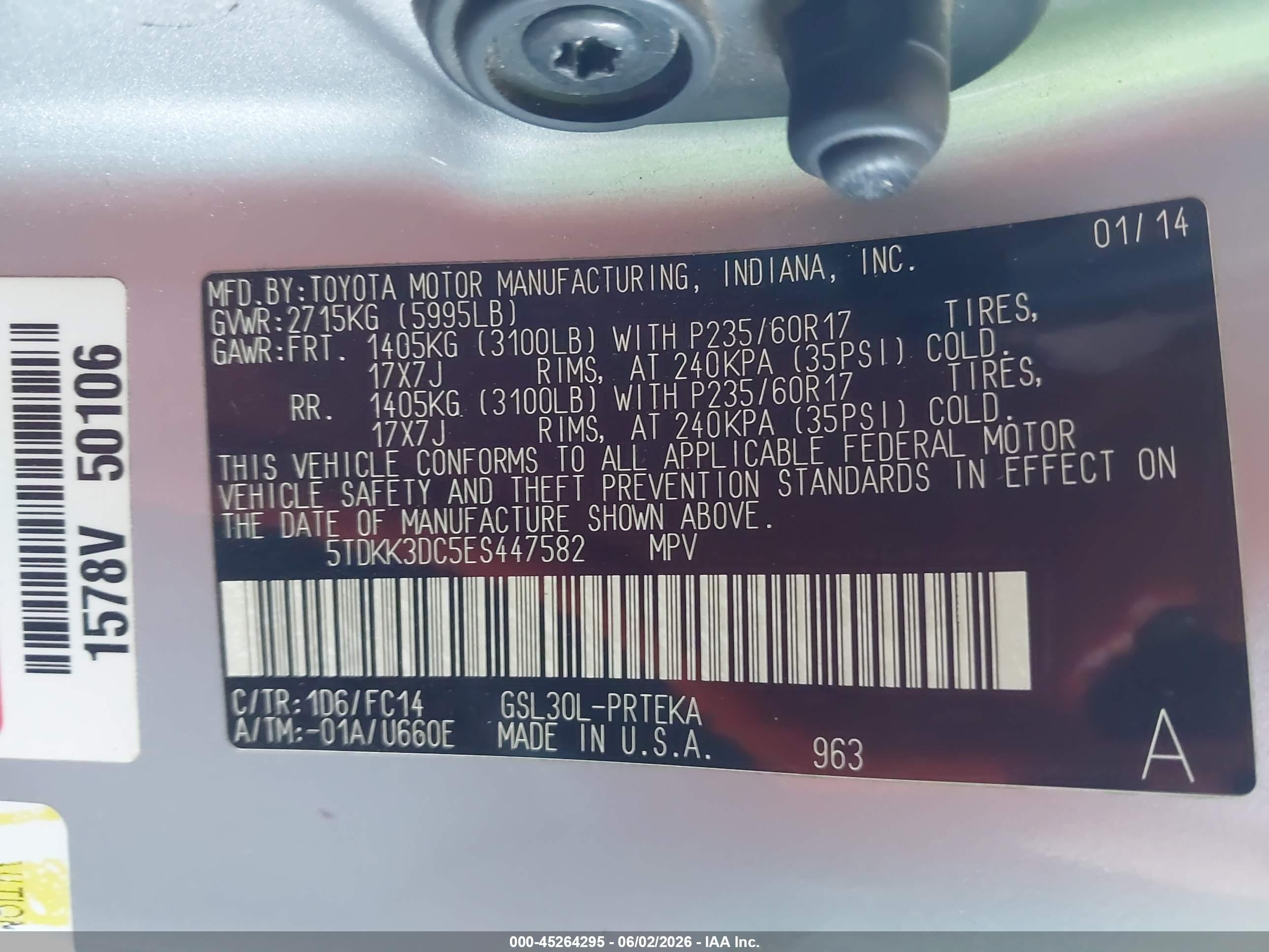 2014 Toyota Sienna Le V6 8 Passenger Серебряный vin: 5TDKK3DC5ES447582