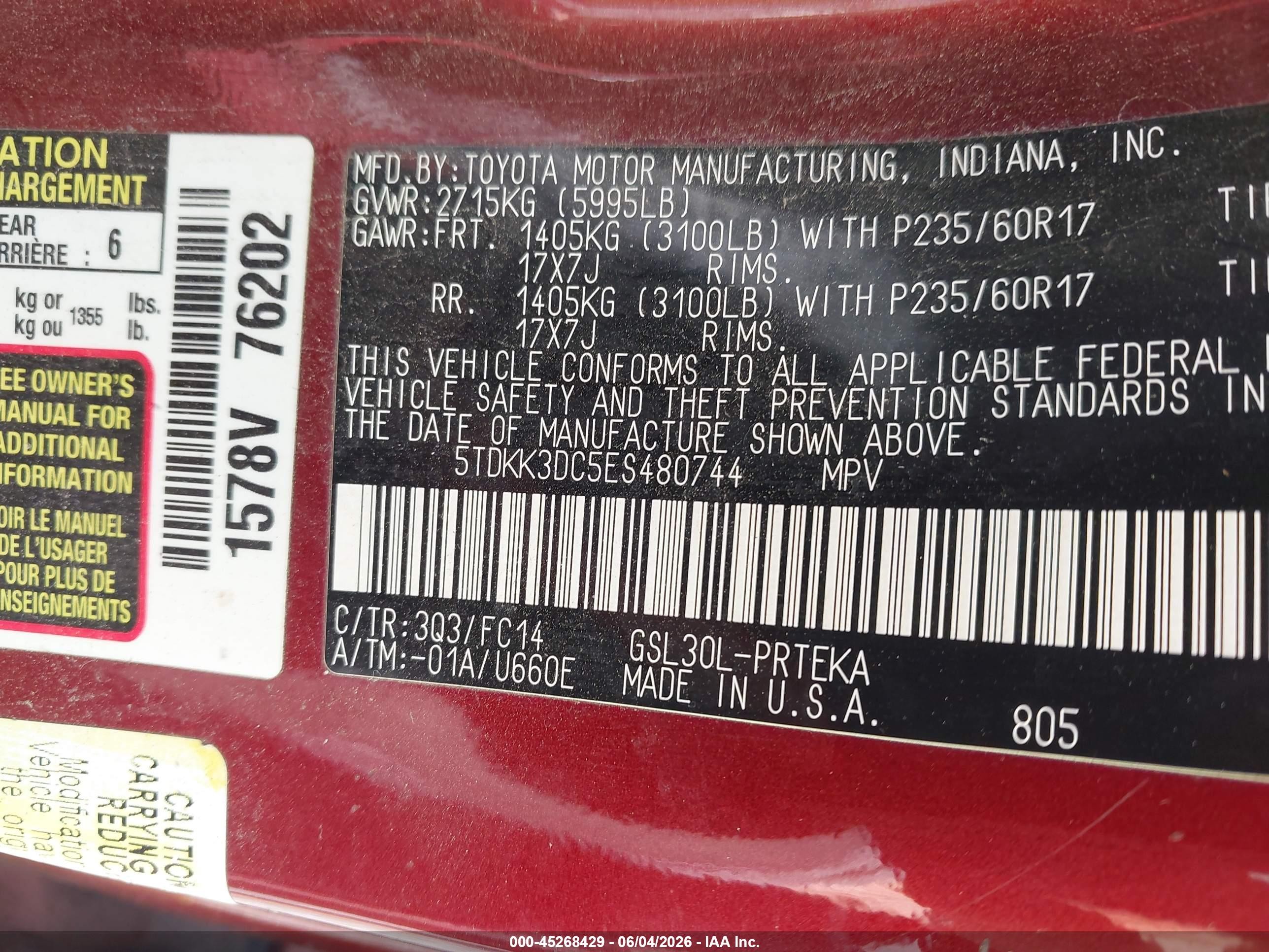 2014 Toyota Sienna Le V6 8 Passenger Burgundy vin: 5TDKK3DC5ES480744