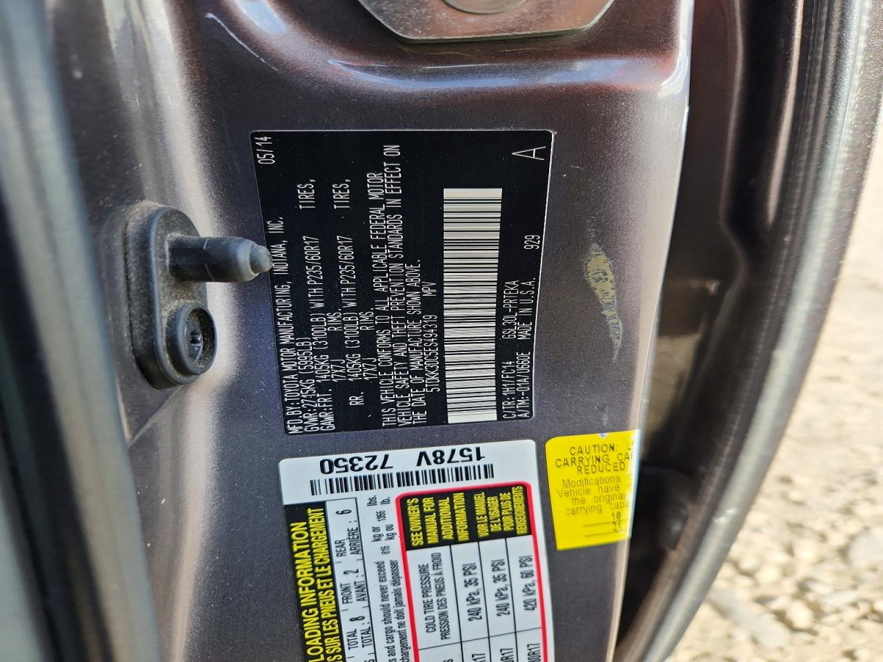 2014 Toyota Sienna Le Gray vin: 5TDKK3DC5ES494319