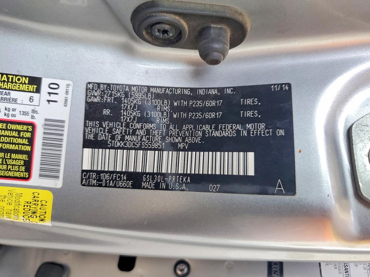 2015 Toyota Sienna Le Silver vin: 5TDKK3DC5FS559851