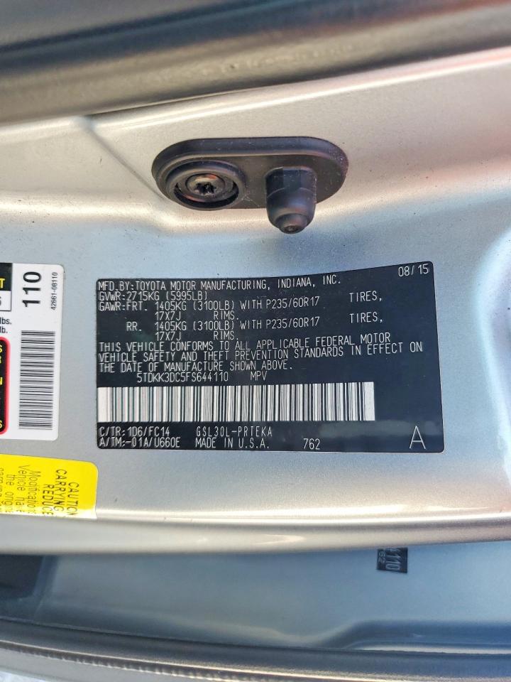 2015 Toyota Sienna Le Silver vin: 5TDKK3DC5FS644110