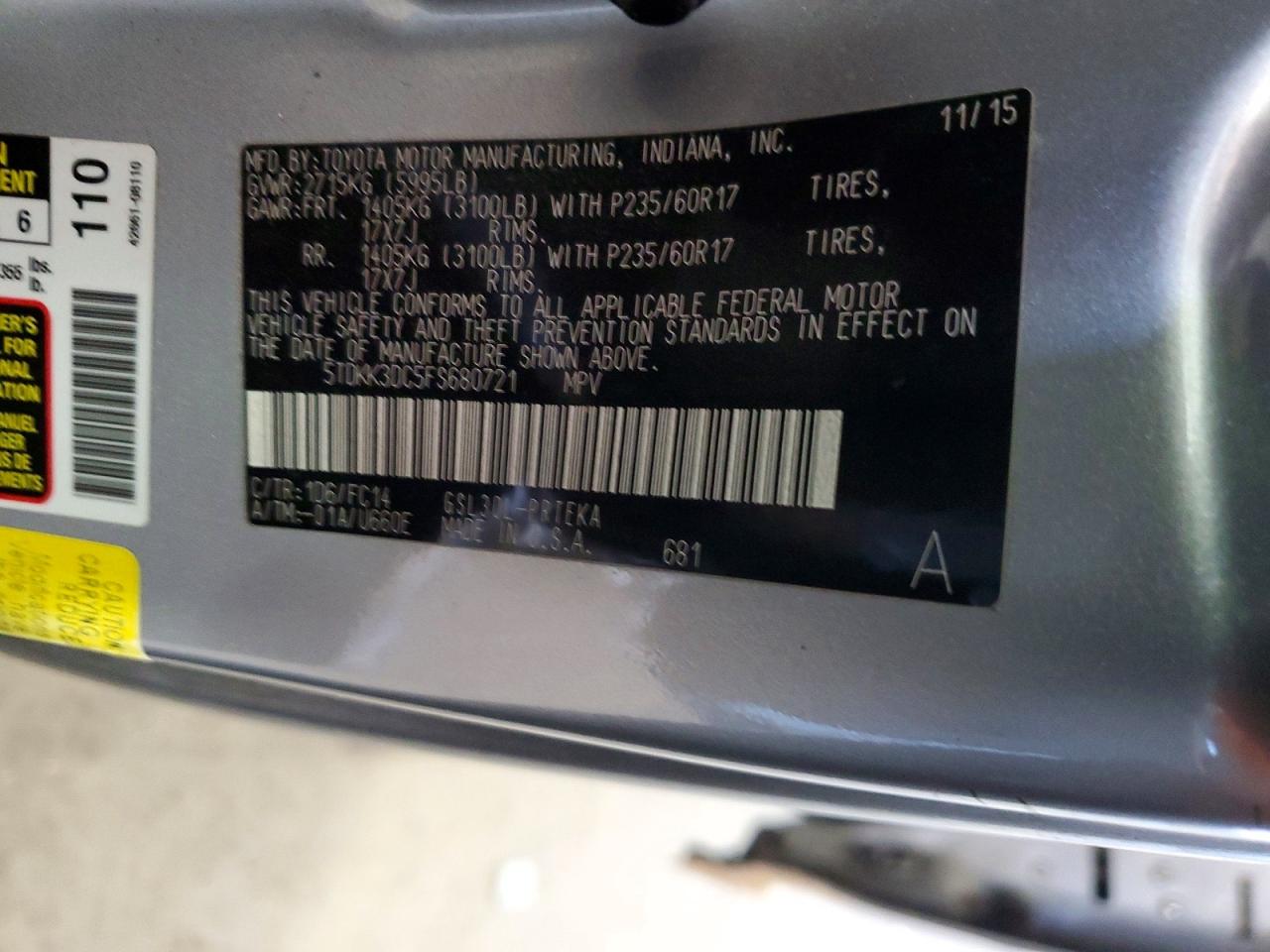 2015 Toyota Sienna Le Silver vin: 5TDKK3DC5FS680721