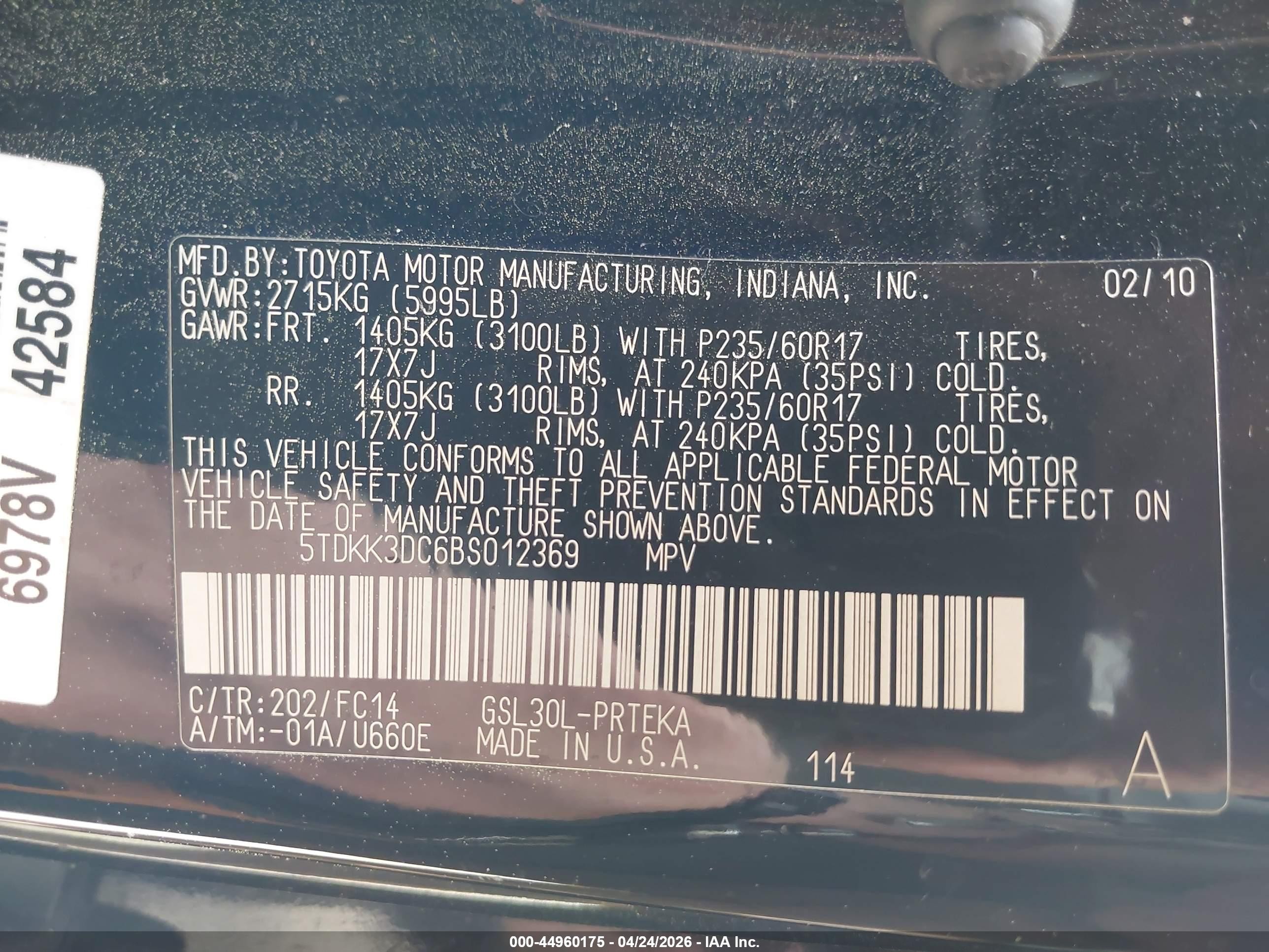 2011 Toyota Sienna Le V6 Black vin: 5TDKK3DC6BS012369