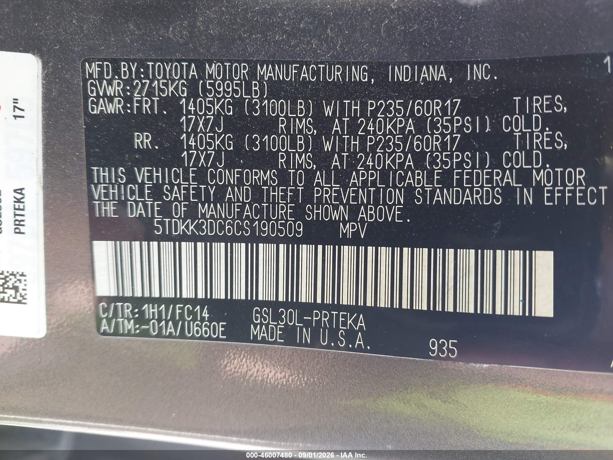 2012 Toyota Sienna Le V6 8 Passenger Gray vin: 5TDKK3DC6CS190509