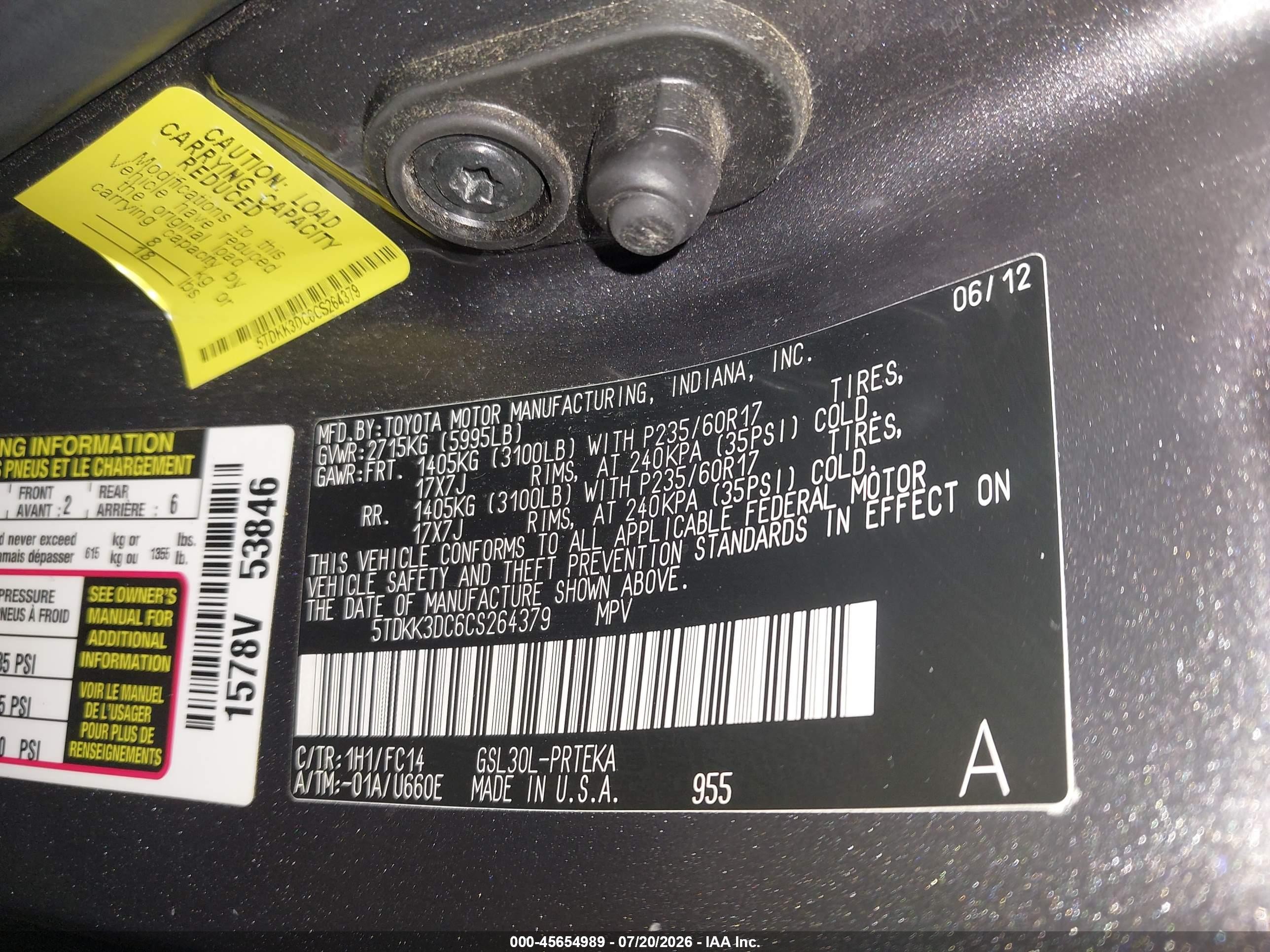 2012 Toyota Sienna Le V6 8 Passenger Gray vin: 5TDKK3DC6CS264379