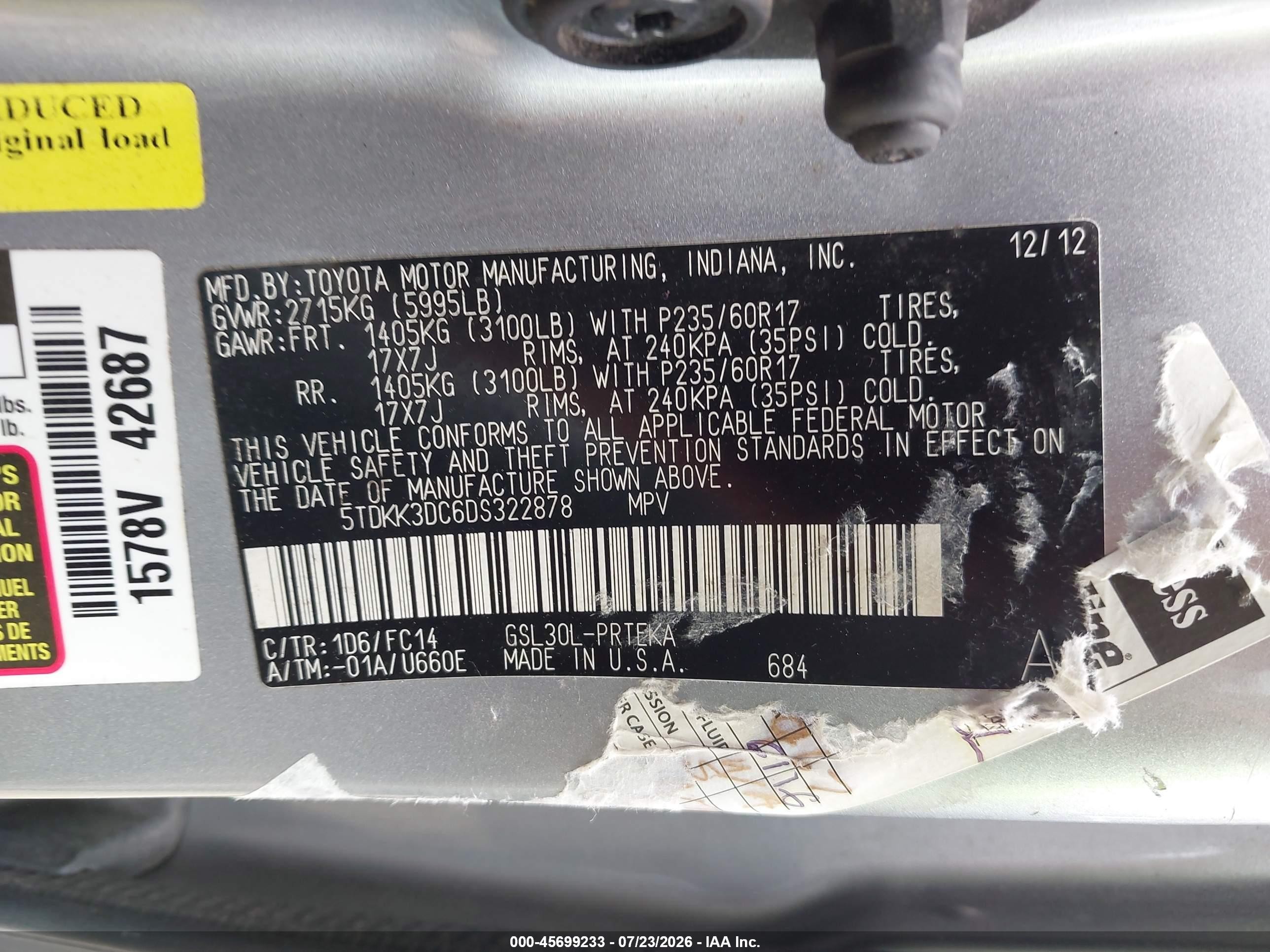 2013 Toyota Sienna Le V6 8 Passenger Silver vin: 5TDKK3DC6DS322878