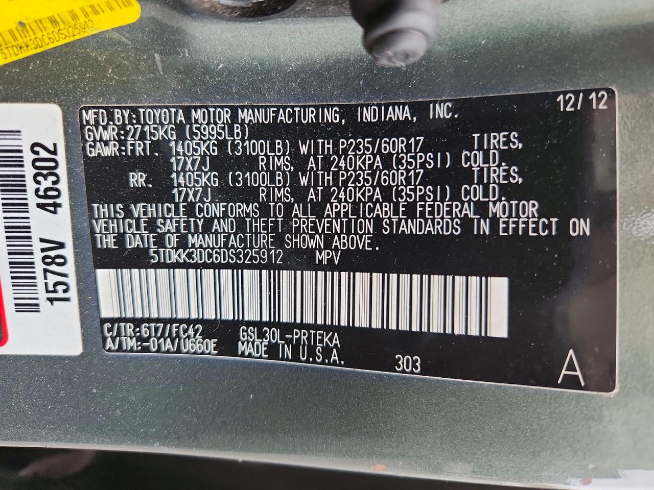 2013 Toyota Sienna Le 8-passenger Gray vin: 5TDKK3DC6DS325912