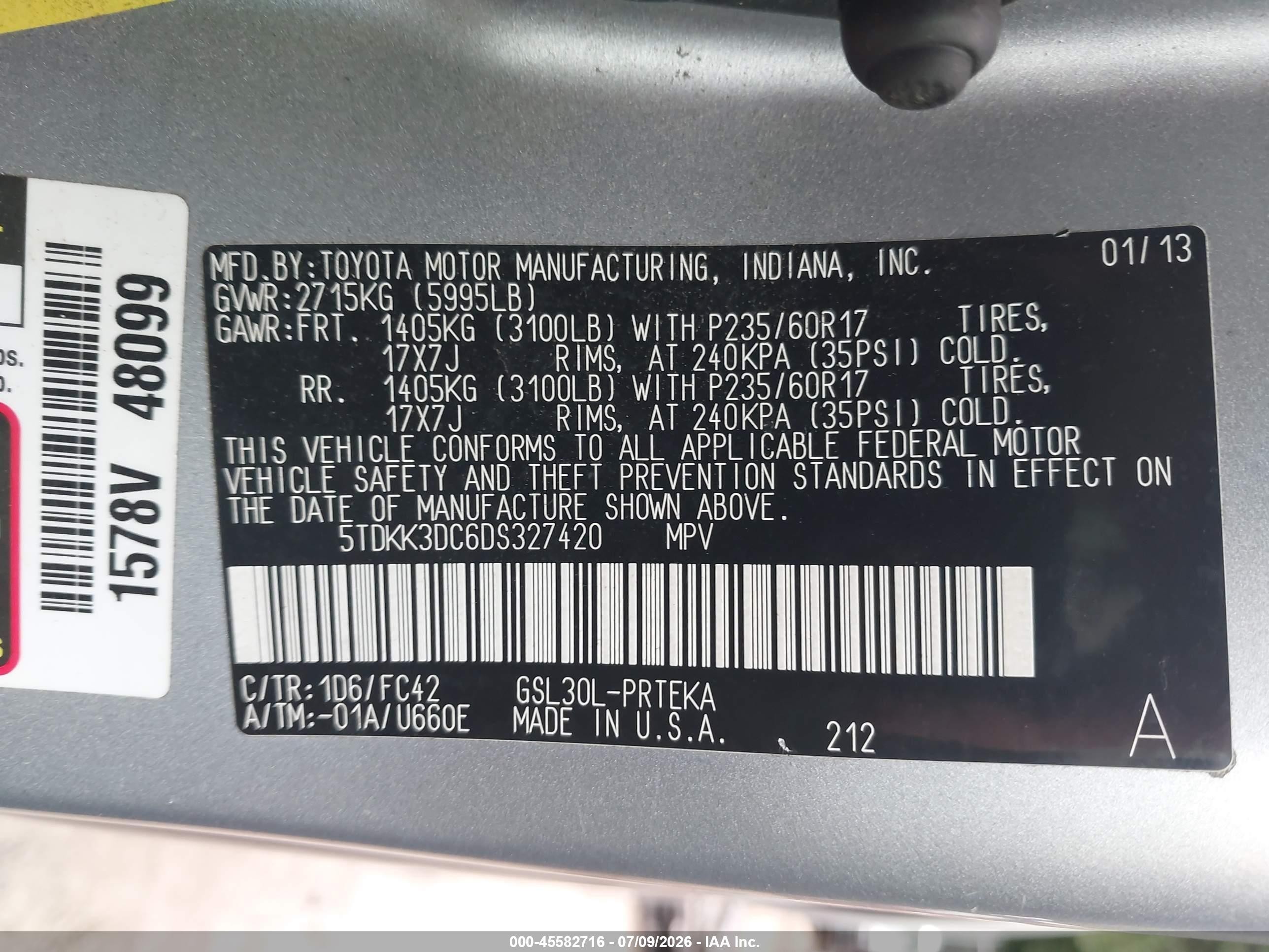 2013 Toyota Sienna Le V6 8 Passenger Silver vin: 5TDKK3DC6DS327420