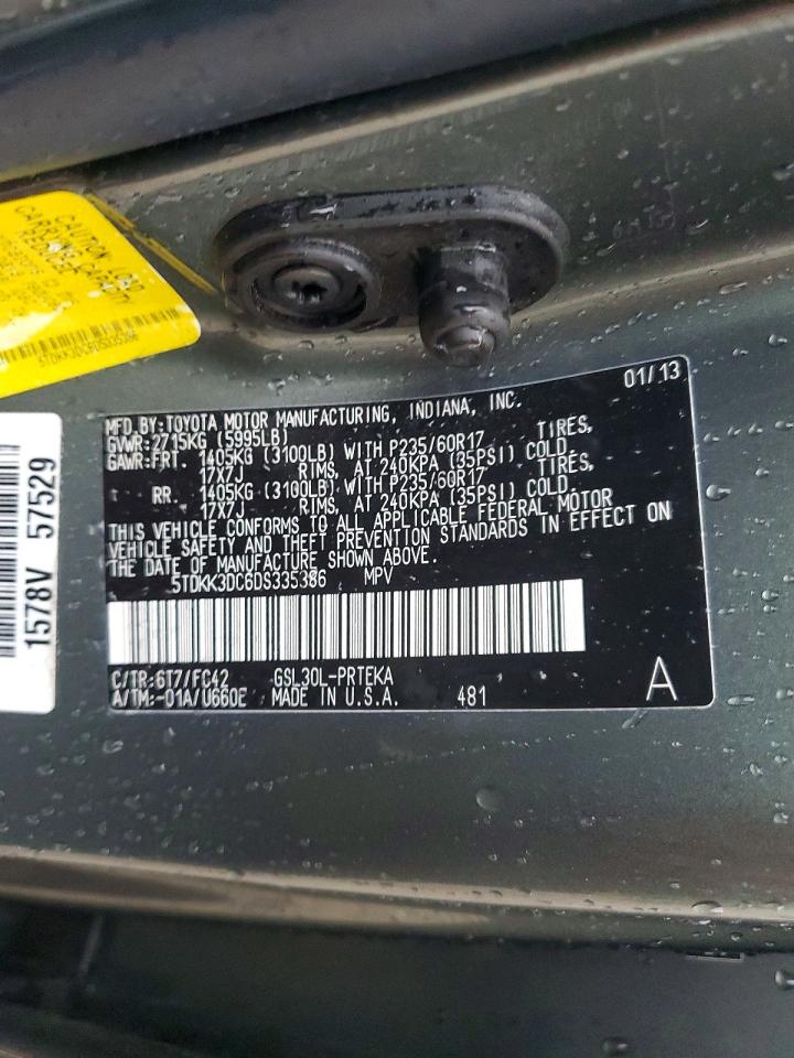2013 Toyota Sienna Le Green vin: 5TDKK3DC6DS335386