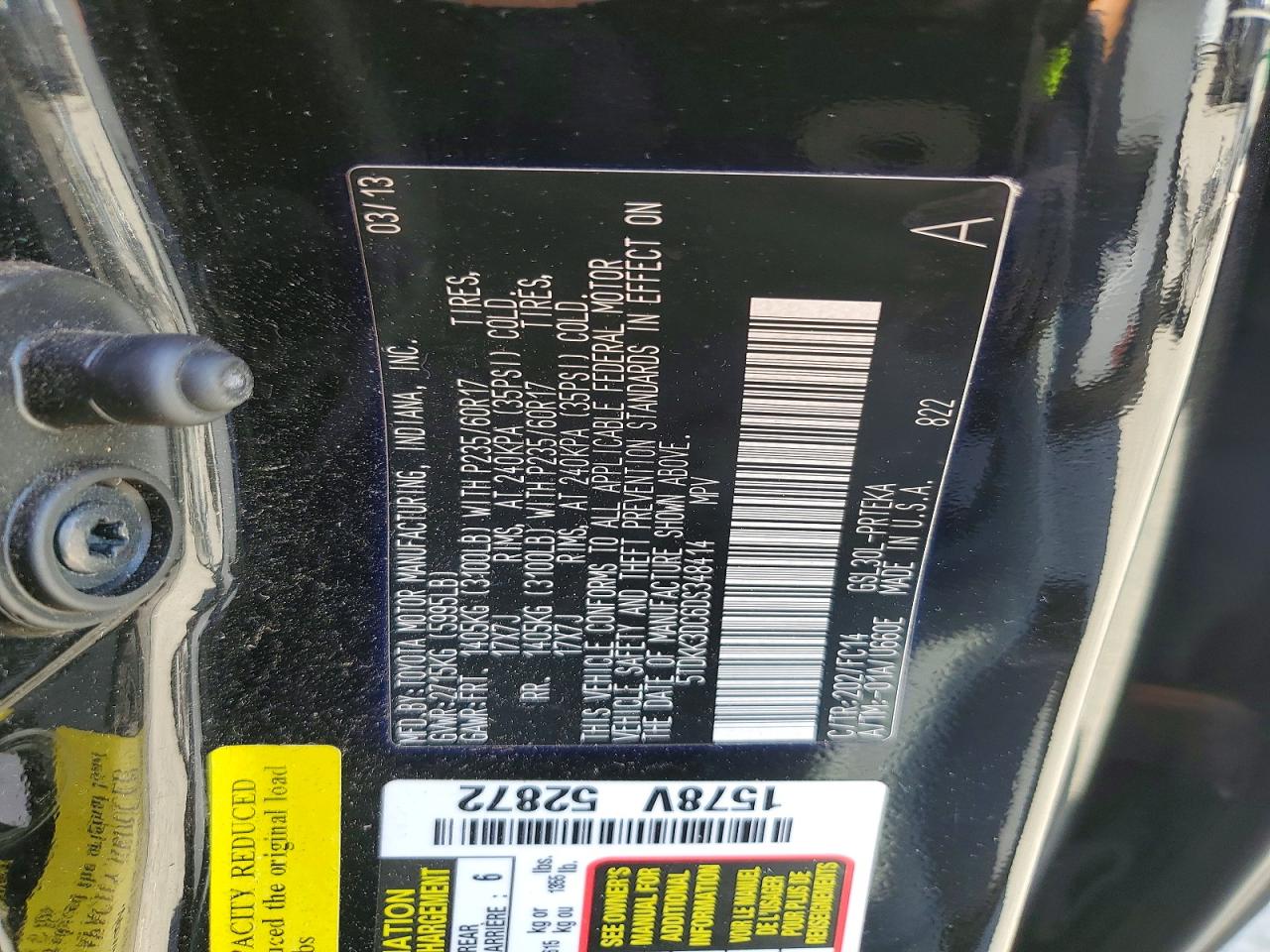 2013 Toyota Sienna Le Black vin: 5TDKK3DC6DS348414
