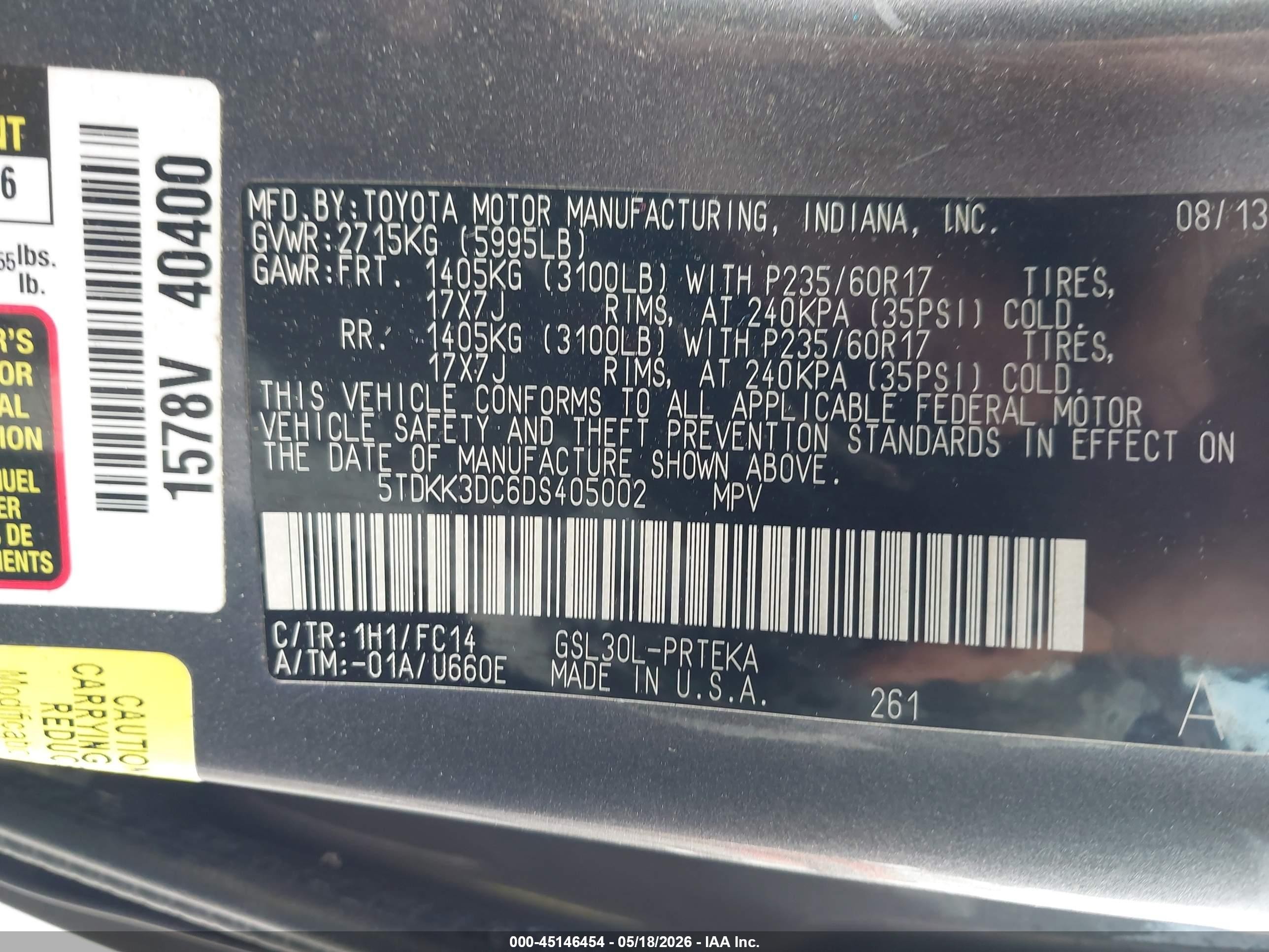 2013 Toyota Sienna Le V6 8 Passenger Silver vin: 5TDKK3DC6DS405002