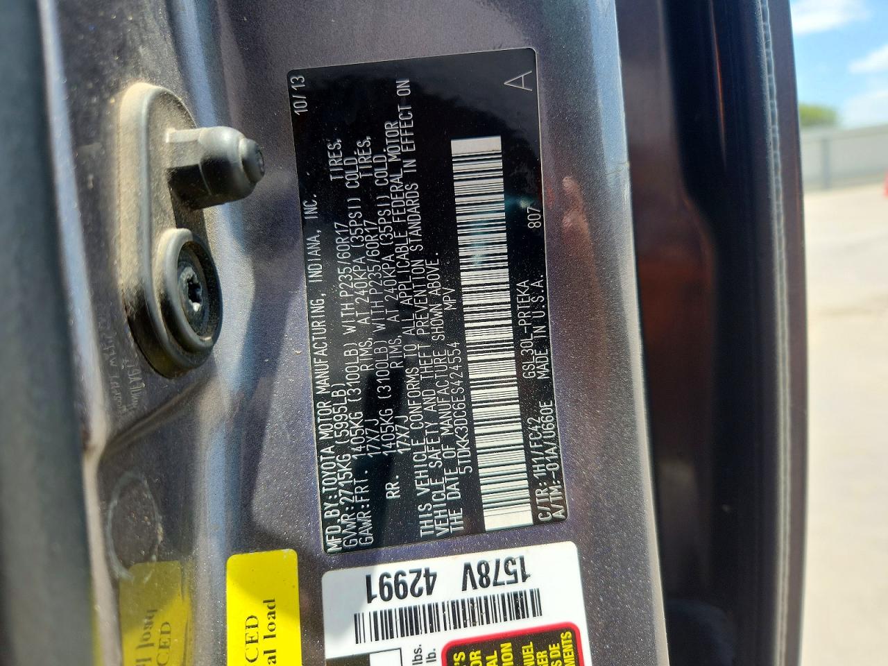 2014 Toyota Sienna Le Tan vin: 5TDKK3DC6ES424554