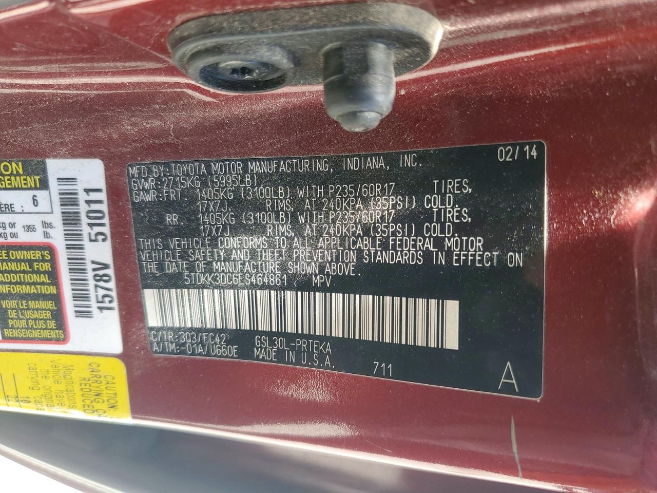 2014 Toyota Sienna Le Бордовый vin: 5TDKK3DC6ES464861