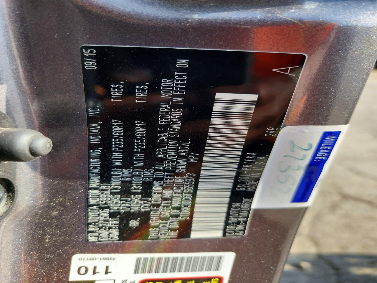 2015 Toyota Sienna Le Charcoal vin: 5TDKK3DC6FS655973