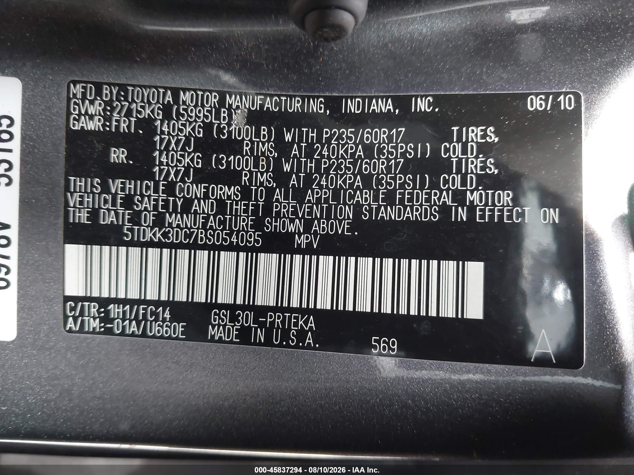 2011 Toyota Sienna Le V6 Gray vin: 5TDKK3DC7BS054095