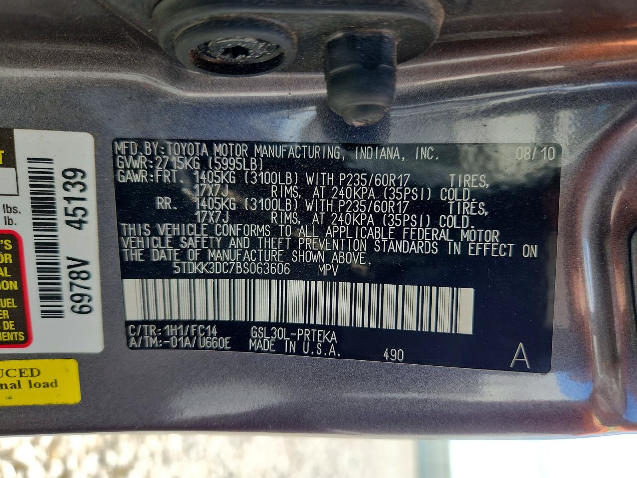 2011 Toyota Sienna Le Gray vin: 5TDKK3DC7BS063606