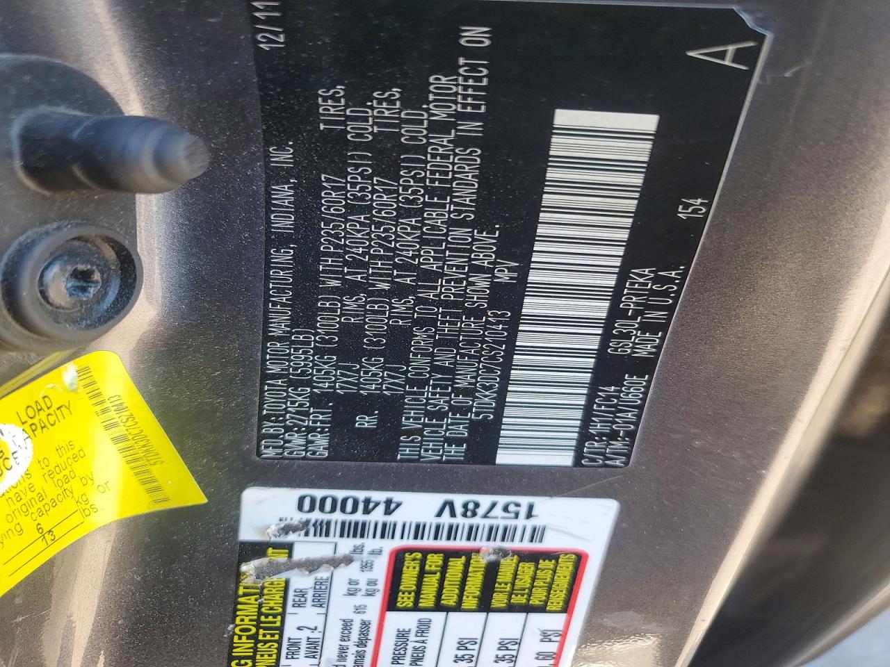 2012 Toyota Sienna Le Silver vin: 5TDKK3DC7CS210413