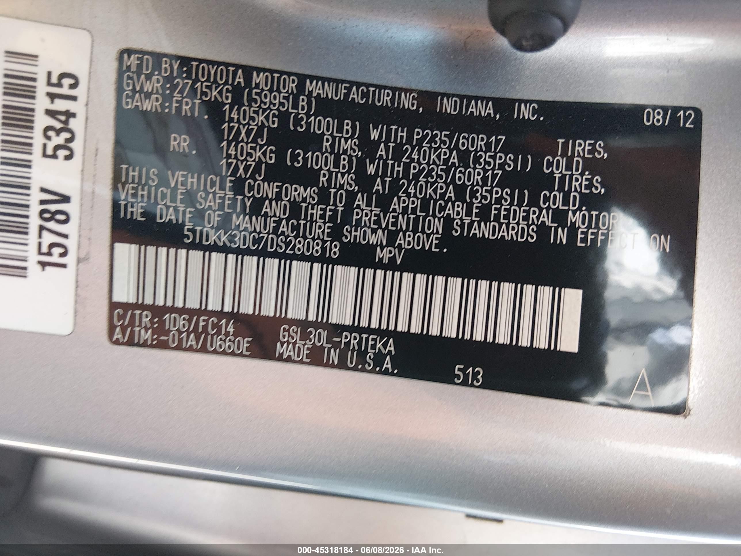 2013 Toyota Sienna Le V6 8 Passenger Silver vin: 5TDKK3DC7DS280818