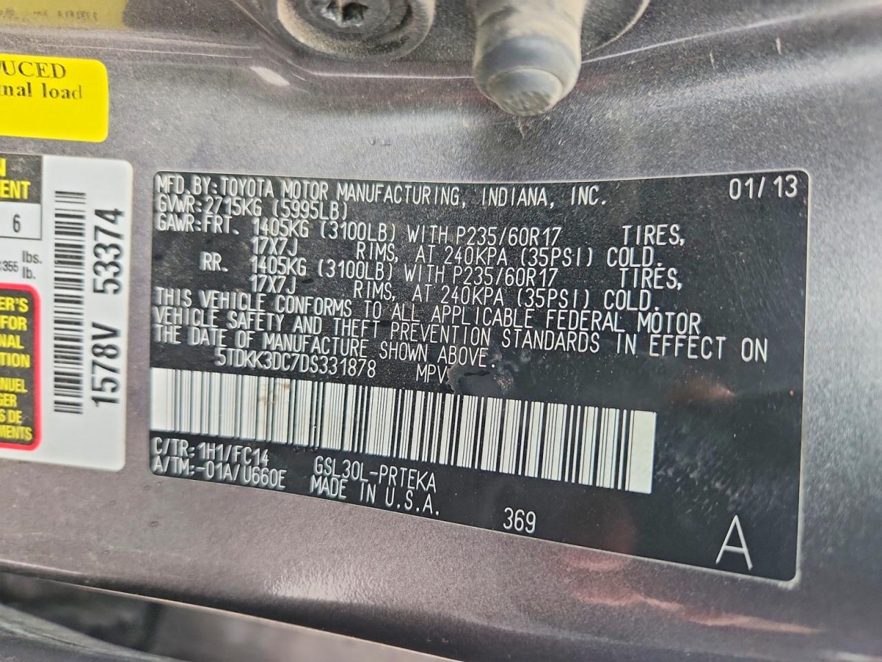 2013 Toyota Sienna Le Silver vin: 5TDKK3DC7DS331878
