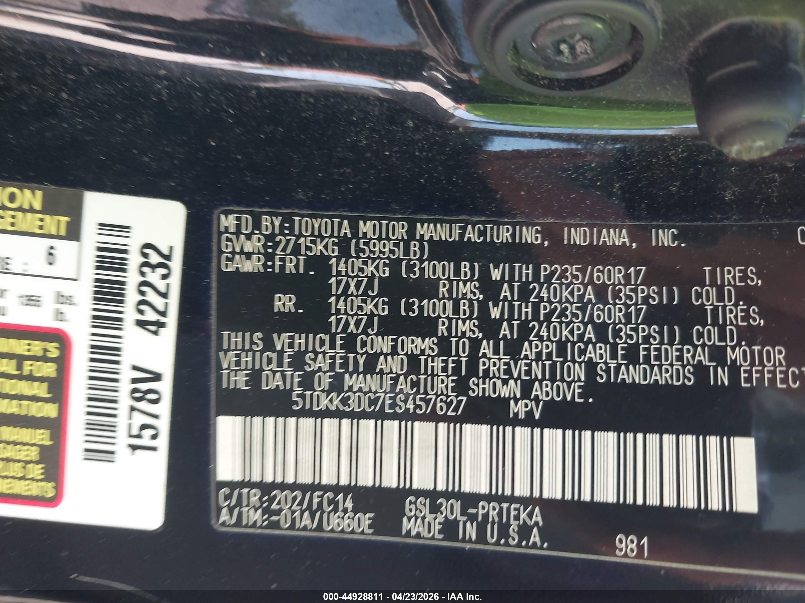 2014 Toyota Sienna Le V6 8 Passenger Black vin: 5TDKK3DC7ES457627