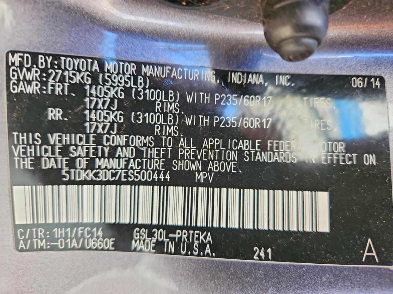 2014 Toyota Sienna Le Gray vin: 5TDKK3DC7ES500444