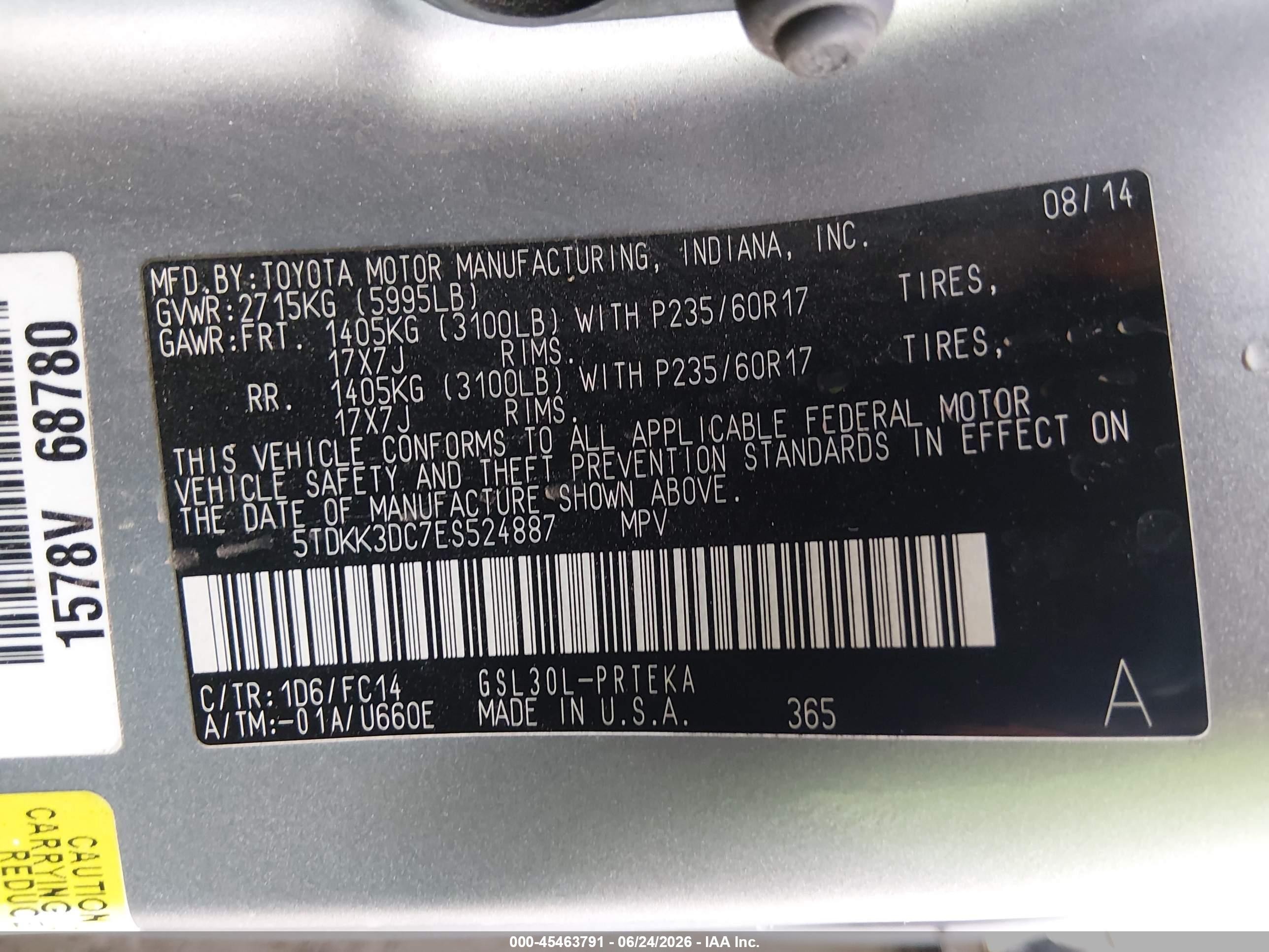 2014 Toyota Sienna Le V6 8 Passenger Silver vin: 5TDKK3DC7ES524887