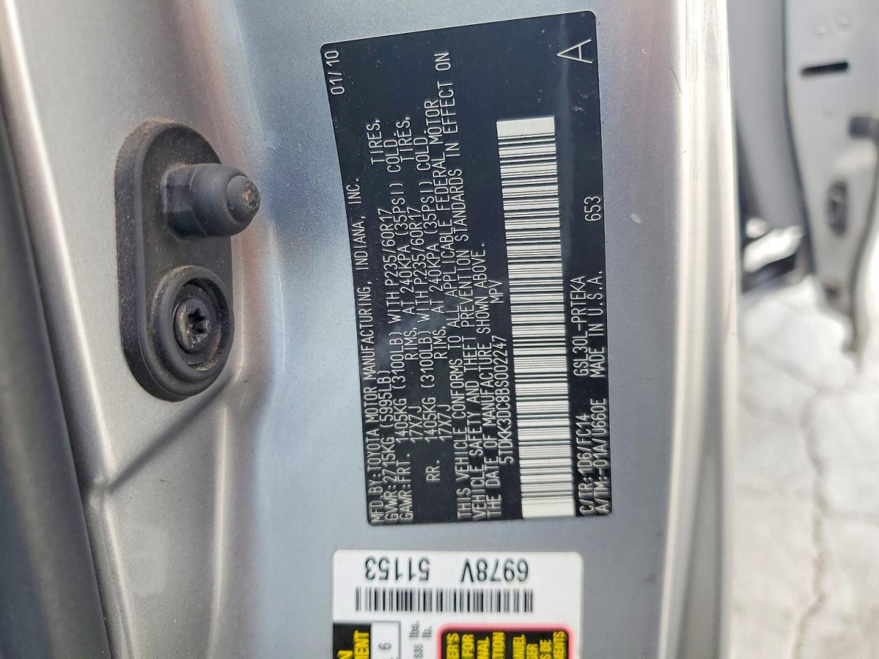 2011 Toyota Sienna Le Серебряный vin: 5TDKK3DC8BS002247