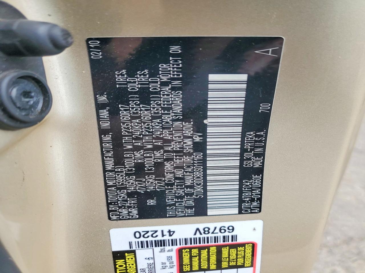 2011 Toyota Sienna Le Золотой vin: 5TDKK3DC8BS011160