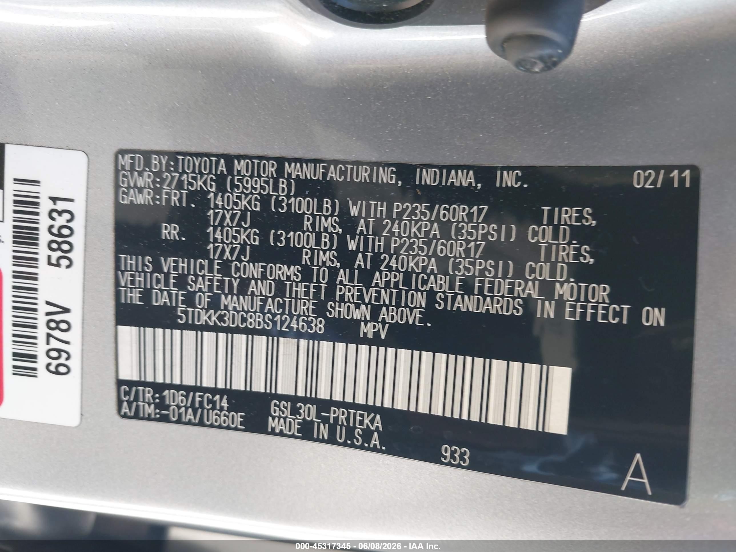 2011 Toyota Sienna Le V6 Gray vin: 5TDKK3DC8BS124638