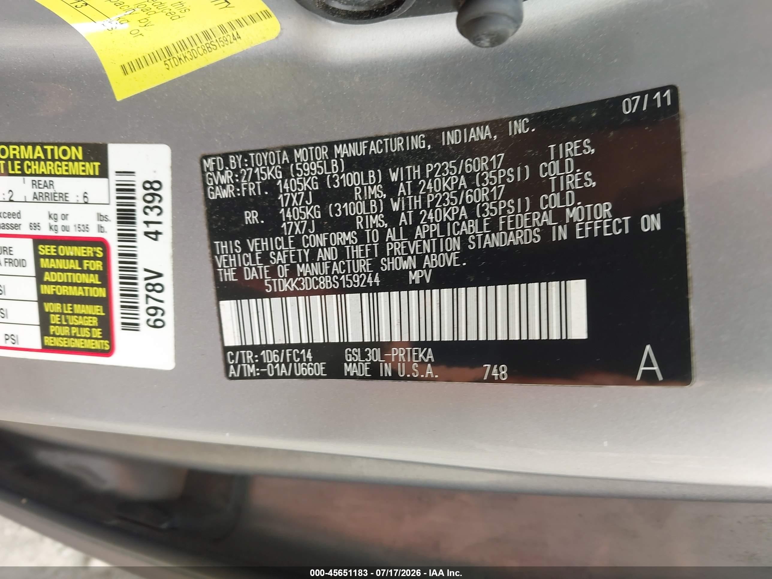 2011 Toyota Sienna Le V6 Silver vin: 5TDKK3DC8BS159244