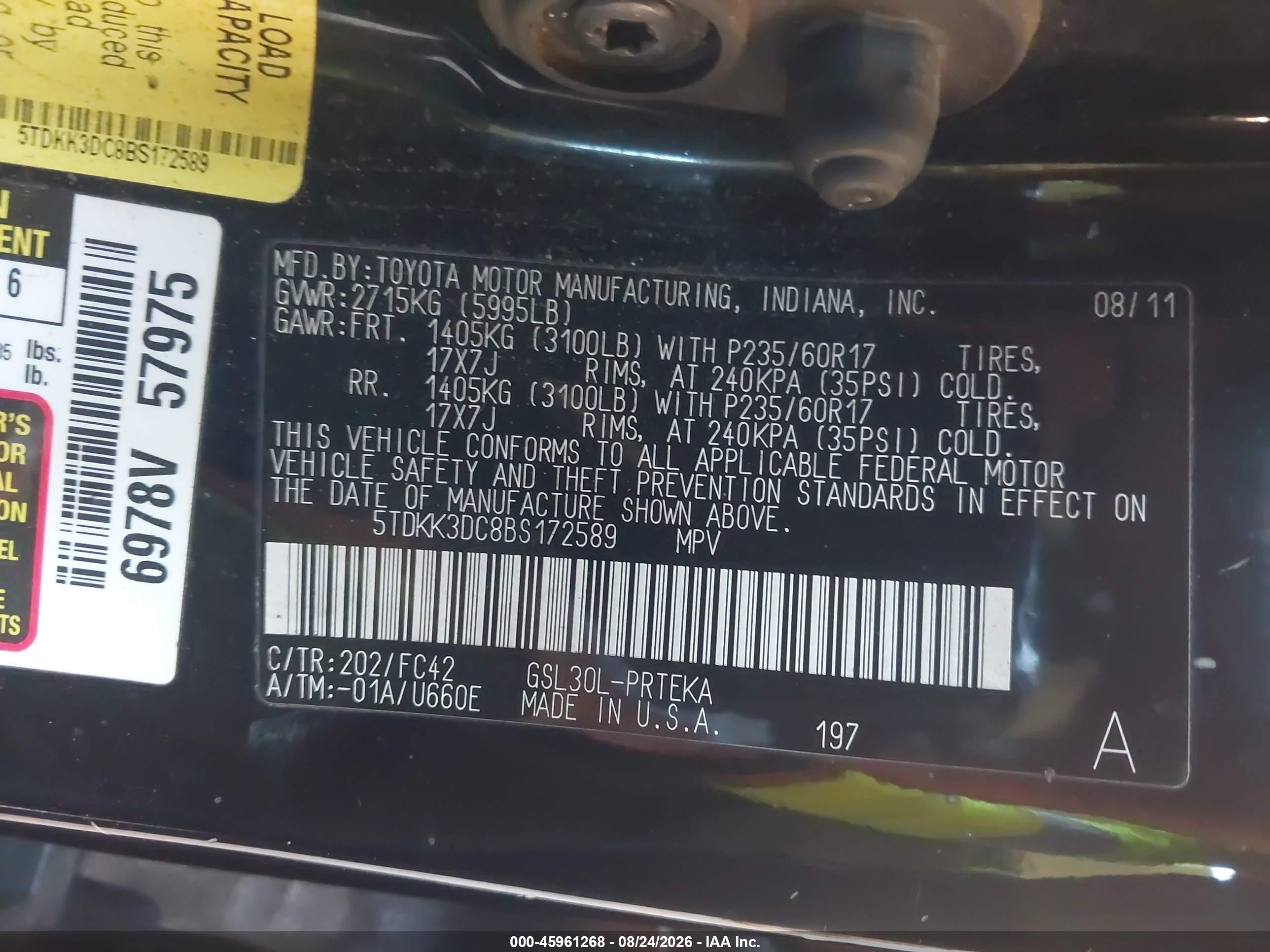 2011 Toyota Sienna Le V6 Black vin: 5TDKK3DC8BS172589