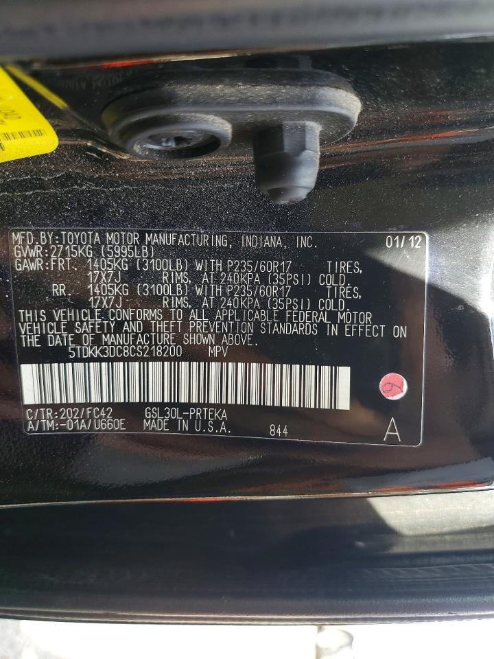 2012 Toyota Sienna Le 8-passenger Black vin: 5TDKK3DC8CS218200