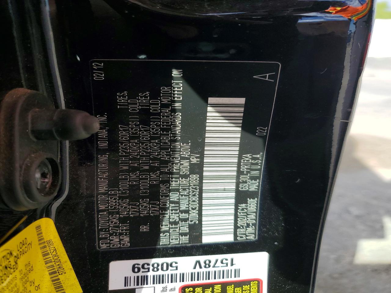 2012 Toyota Sienna Le Black vin: 5TDKK3DC8CS231898