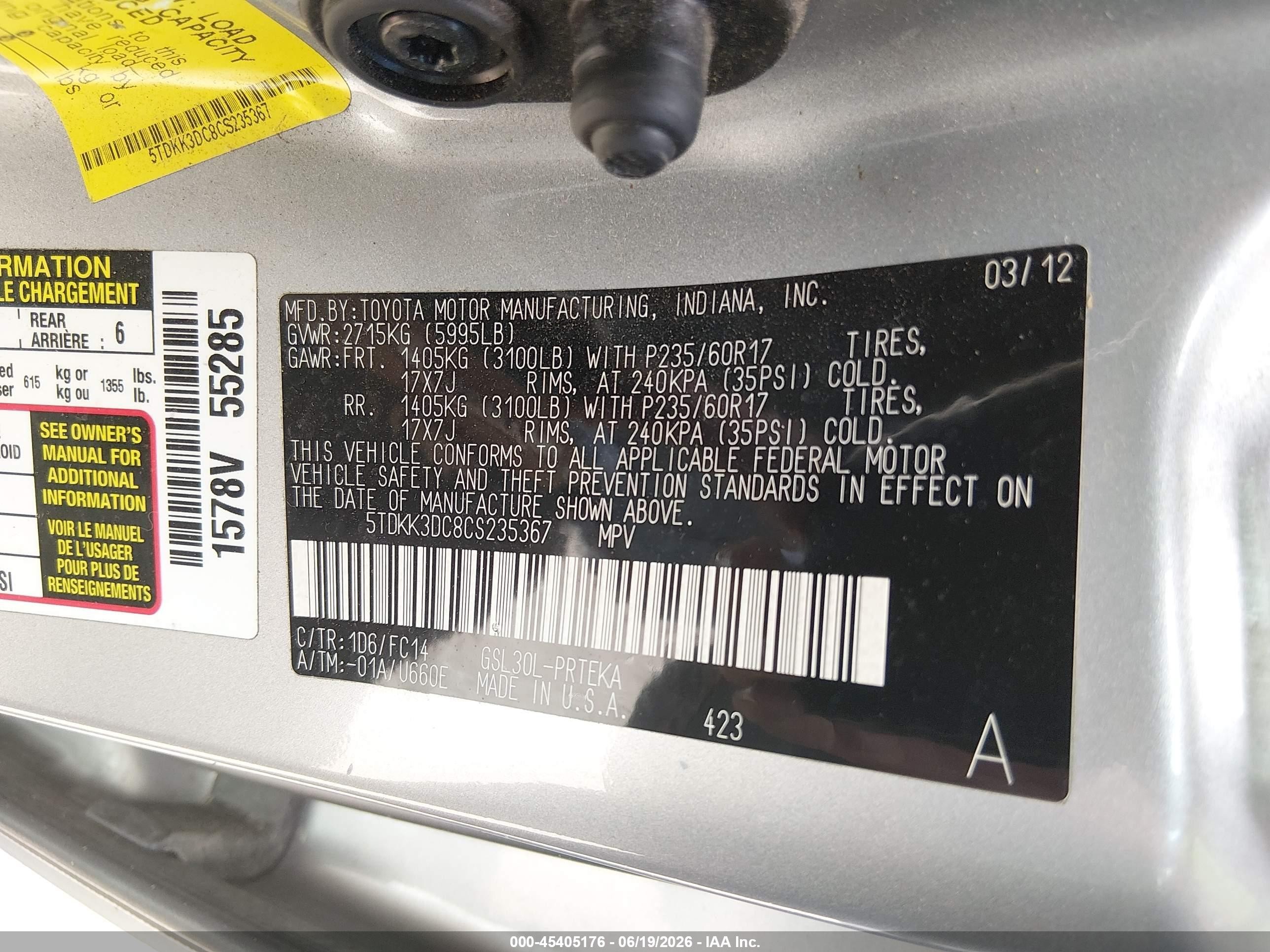 2012 Toyota Sienna Le V6 8 Passenger Silver vin: 5TDKK3DC8CS235367