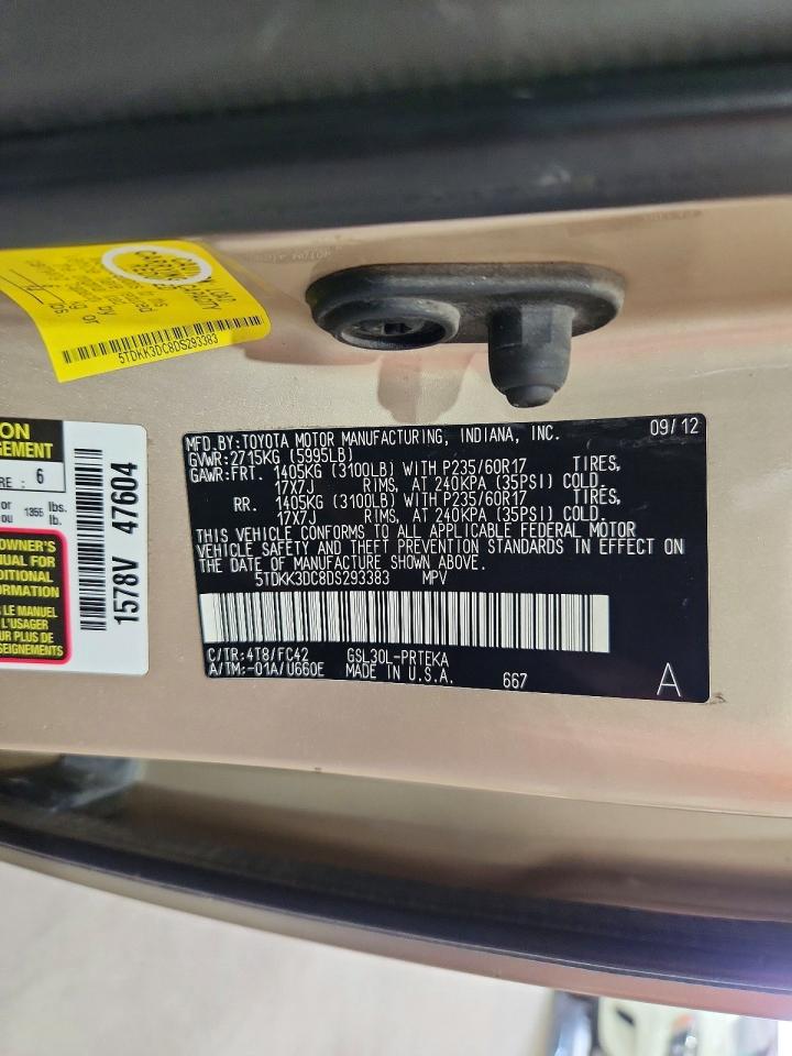 2013 Toyota Sienna Le Tan vin: 5TDKK3DC8DS293383