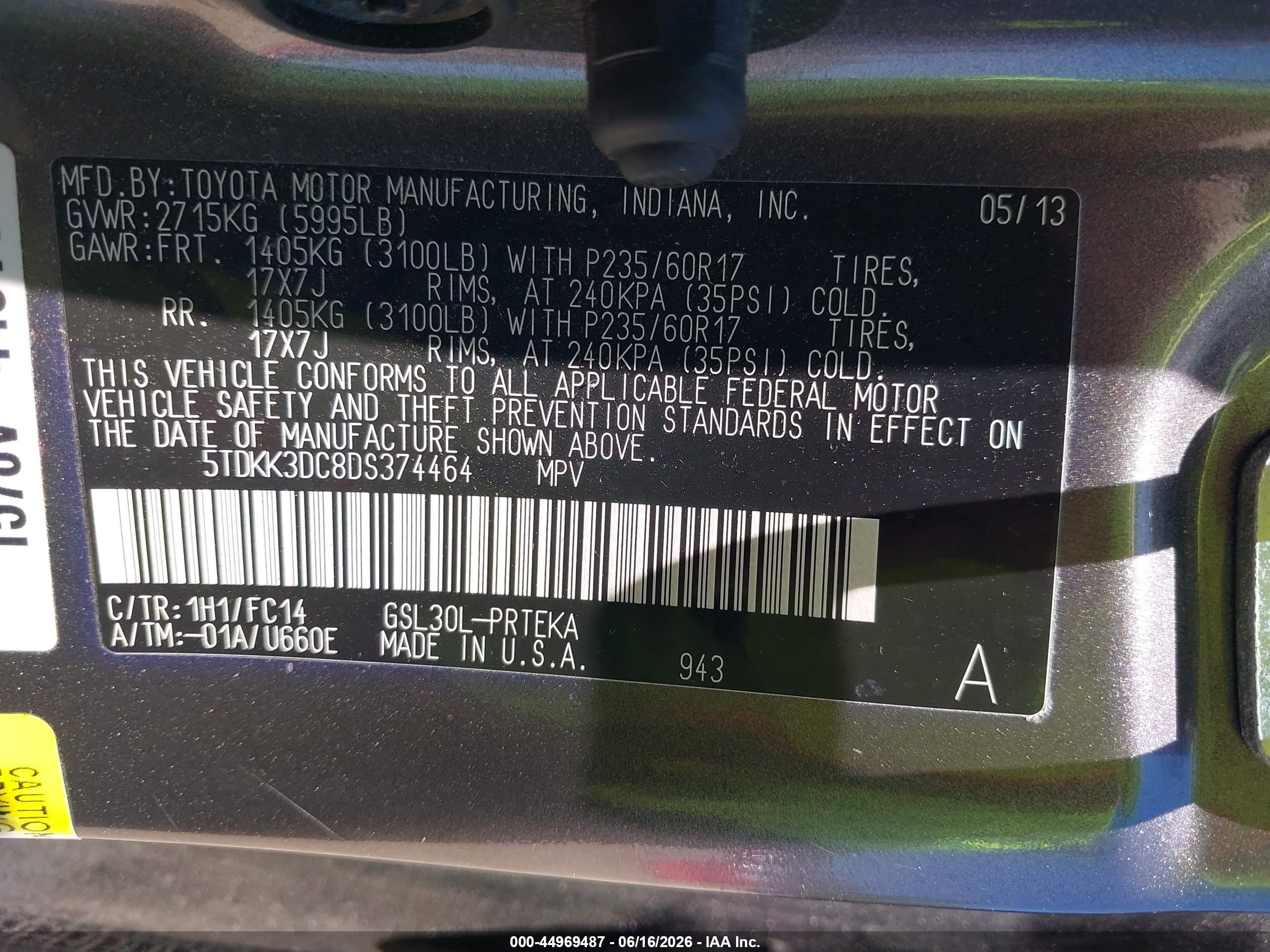 2013 Toyota Sienna Le V6 8 Passenger Gray vin: 5TDKK3DC8DS374464