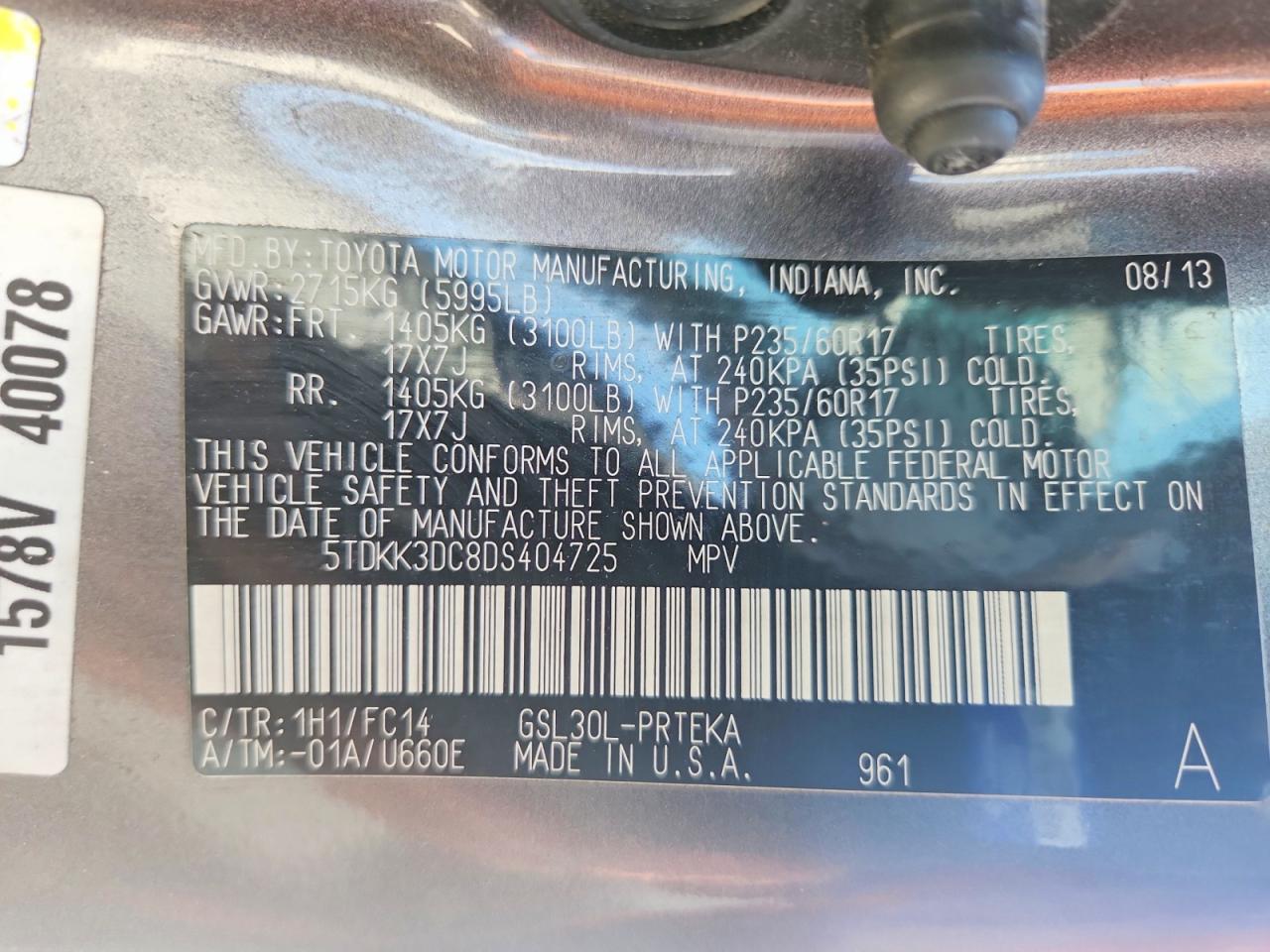 2013 Toyota Sienna Le Gray vin: 5TDKK3DC8DS404725