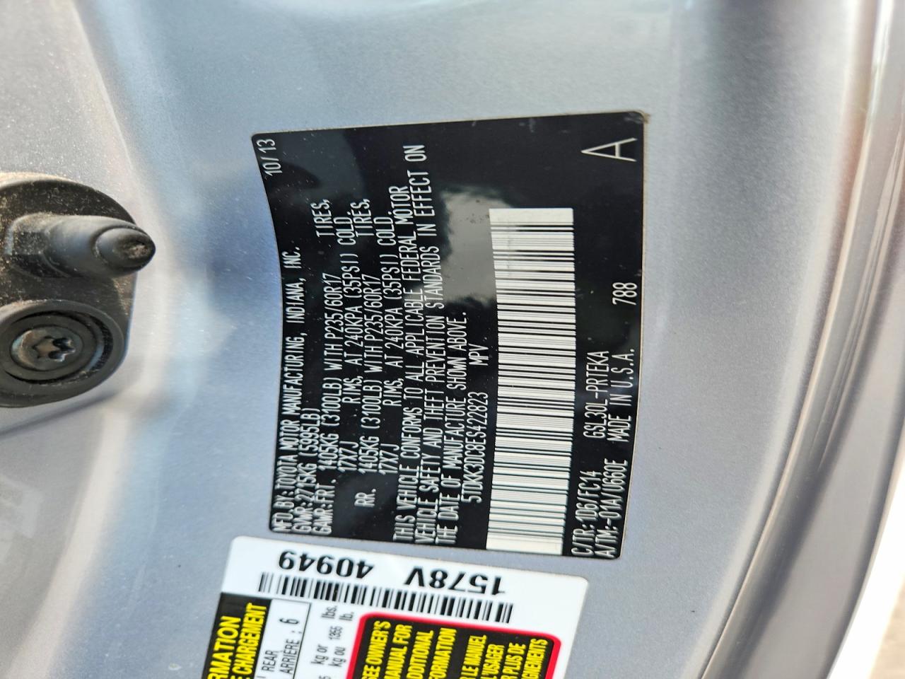 2014 Toyota Sienna Le Silver vin: 5TDKK3DC8ES422823