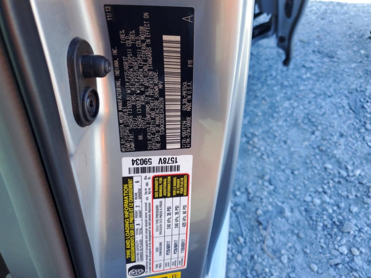 2014 Toyota Sienna Le Silver vin: 5TDKK3DC8ES438228