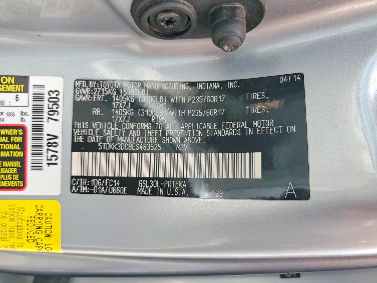 2014 Toyota Sienna Le Серебряный vin: 5TDKK3DC8ES483525