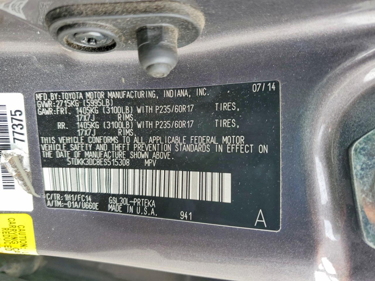 2014 Toyota Sienna Le Gray vin: 5TDKK3DC8ES515308